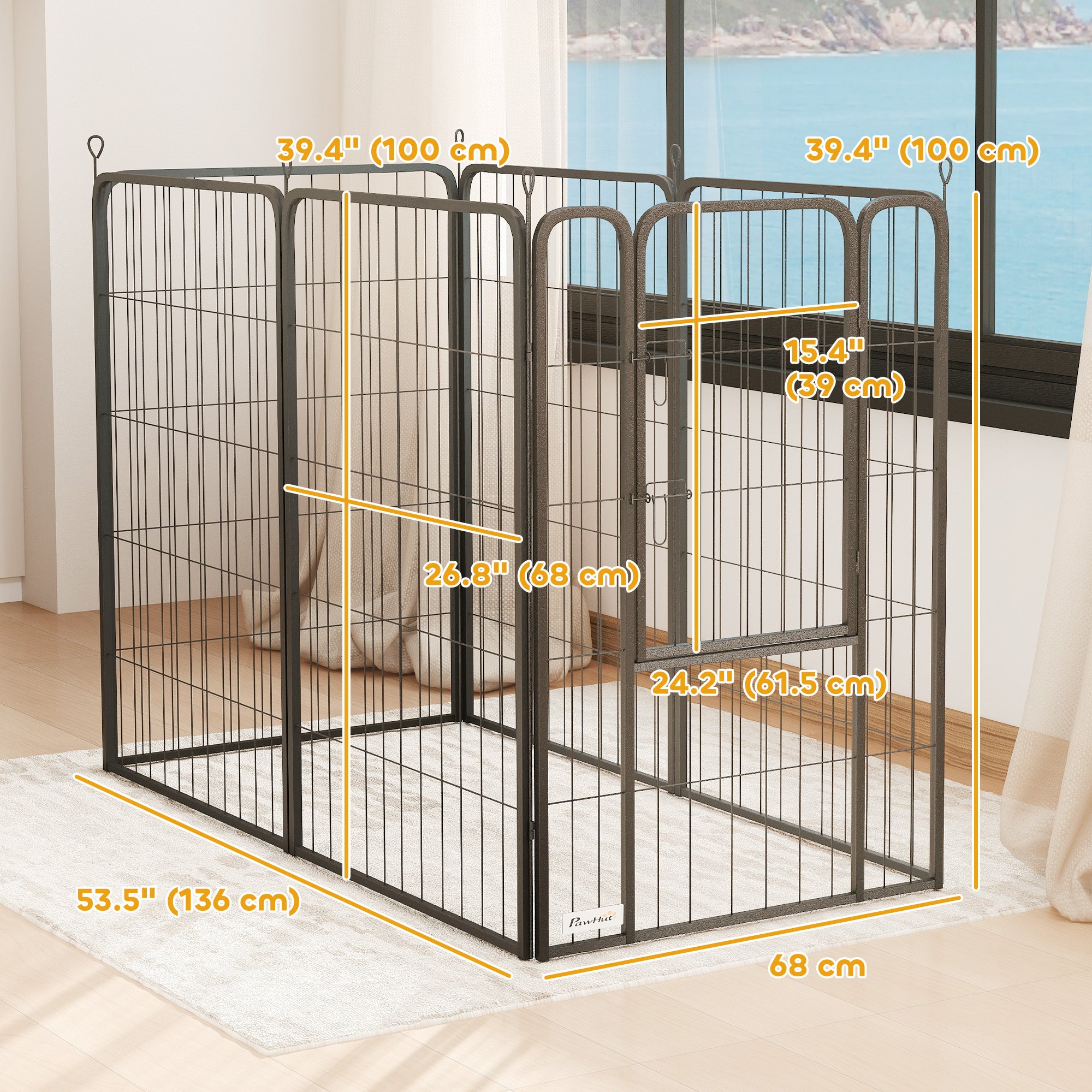 6 Panels Heavy Duty Dog Playpen Outdoor Indoor with Door &; Strap, 39