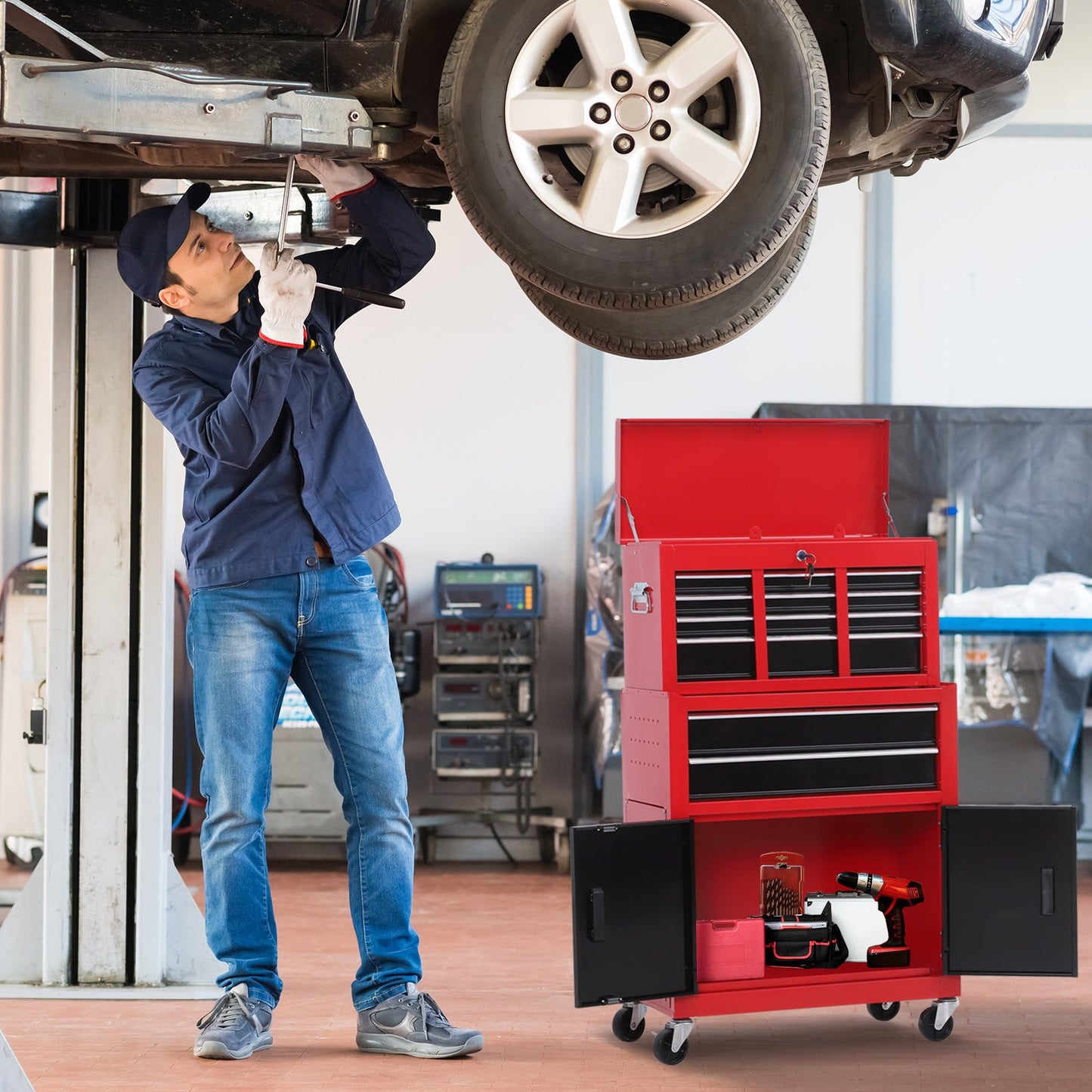 6-Drawer Rolling Tool Chest with Wheels, Lockable Mobile Toolbox, Red Tool Organizers   at Gallery Canada