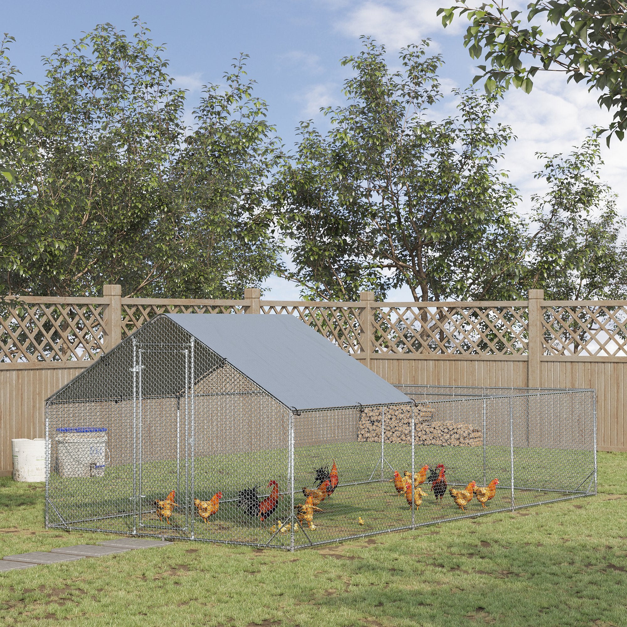 19.7' x 9.8' Metal Chicken Run with Waterproof and Anti-UV Cover Chicken Coops at Gallery Canada