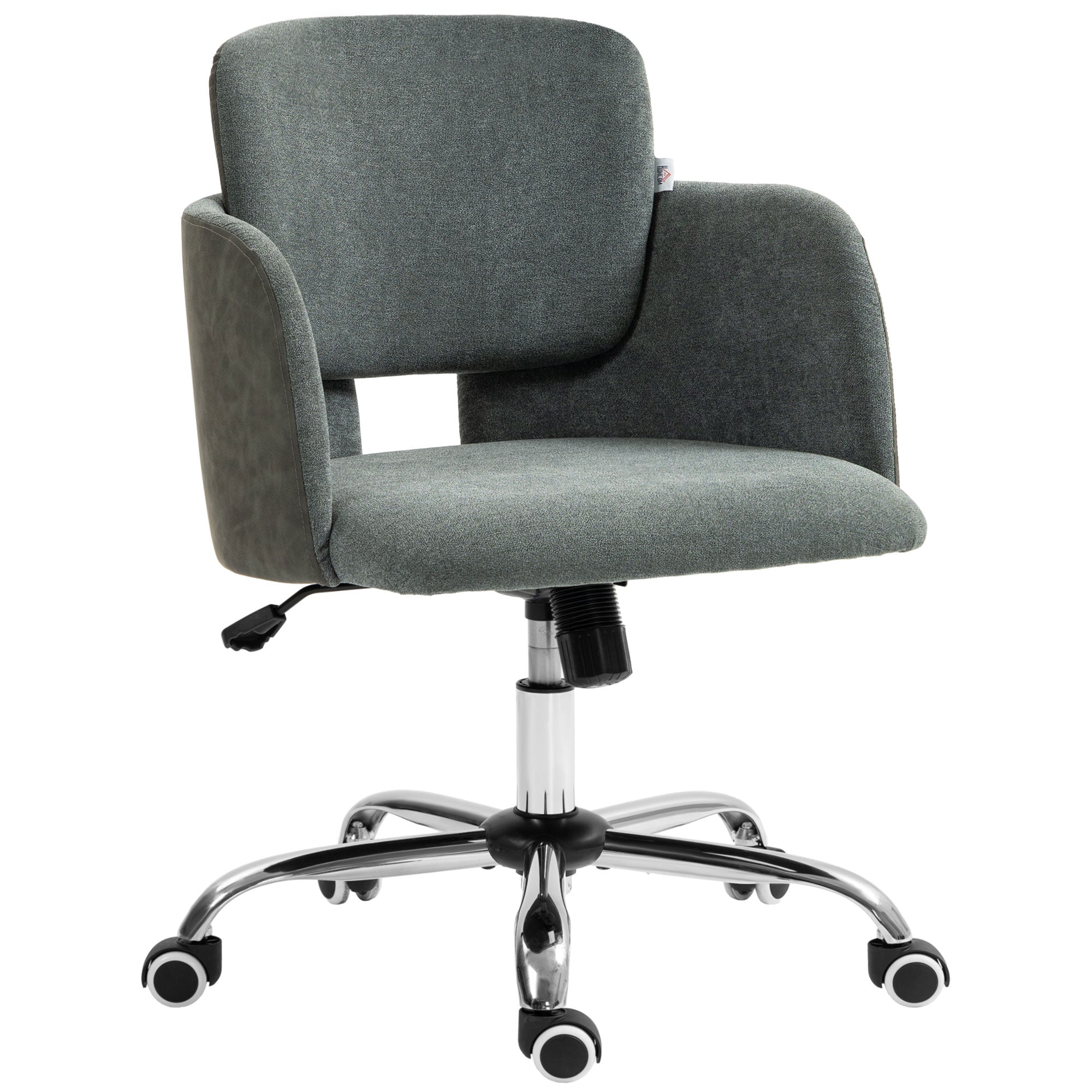 Small Desk Chair, Height Adjustable Fabric Office Chair with Swivel Wheels, Tilt Function, Computer Chair, Grey Task Chairs   at Gallery Canada