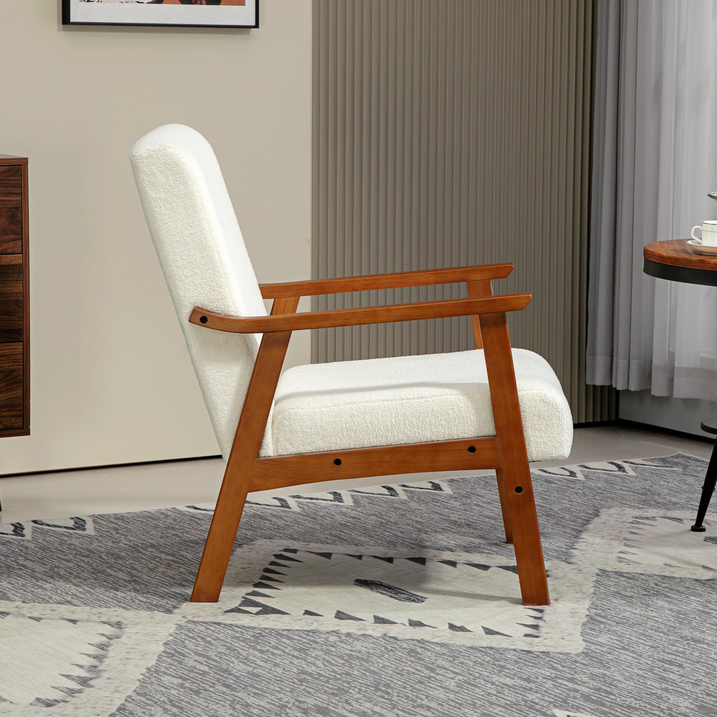 Living Room Chair Boucle Accent Chair for Bedroom with Wide Seat and Thick Padding, White Accent Chairs   at Gallery Canada