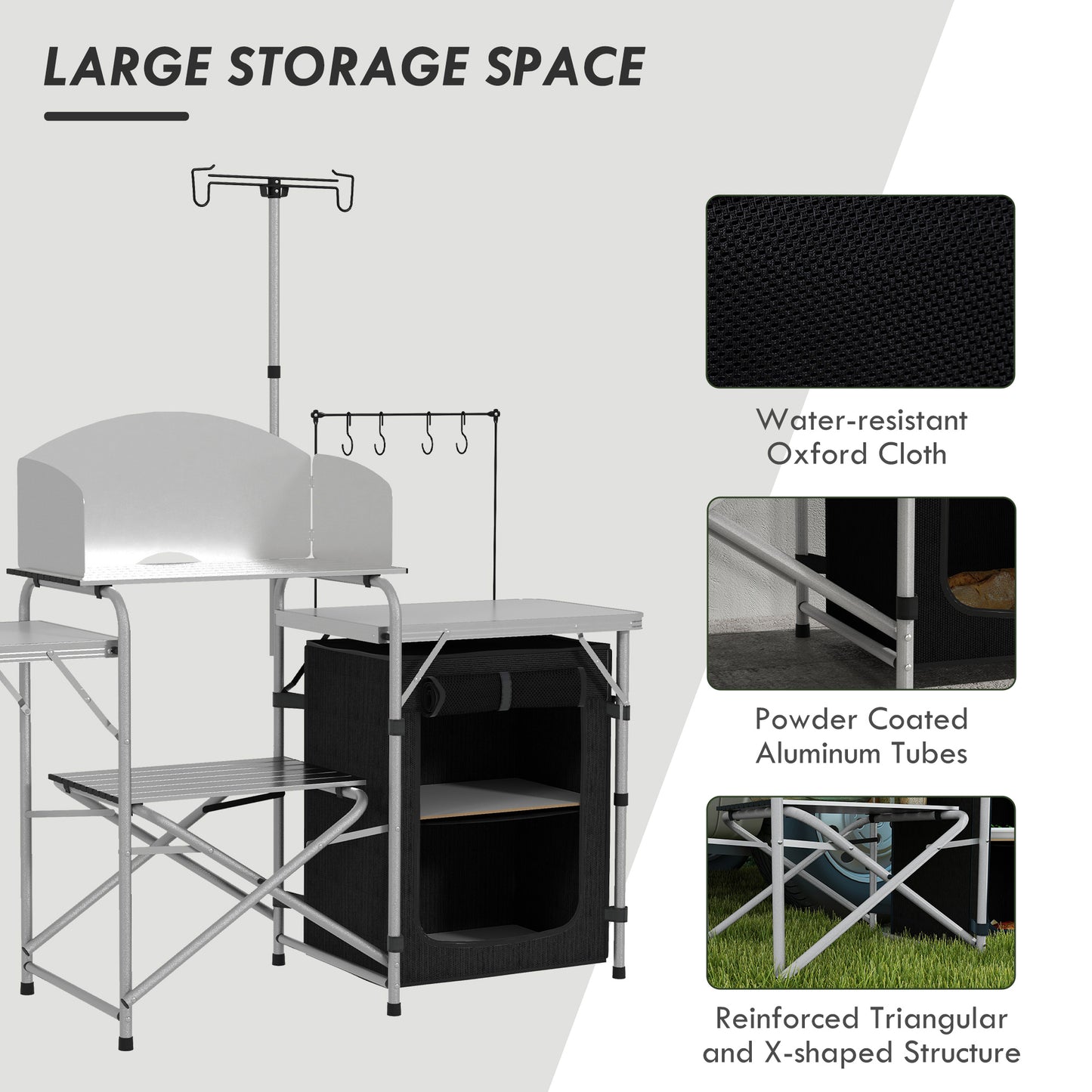 Camping Kitchen Table, Aluminum Folding Camping Table with Storage Organizer, Windshield, Light Stand, Bag, Silver Picnic Tables & Camping Chairs   at Gallery Canada