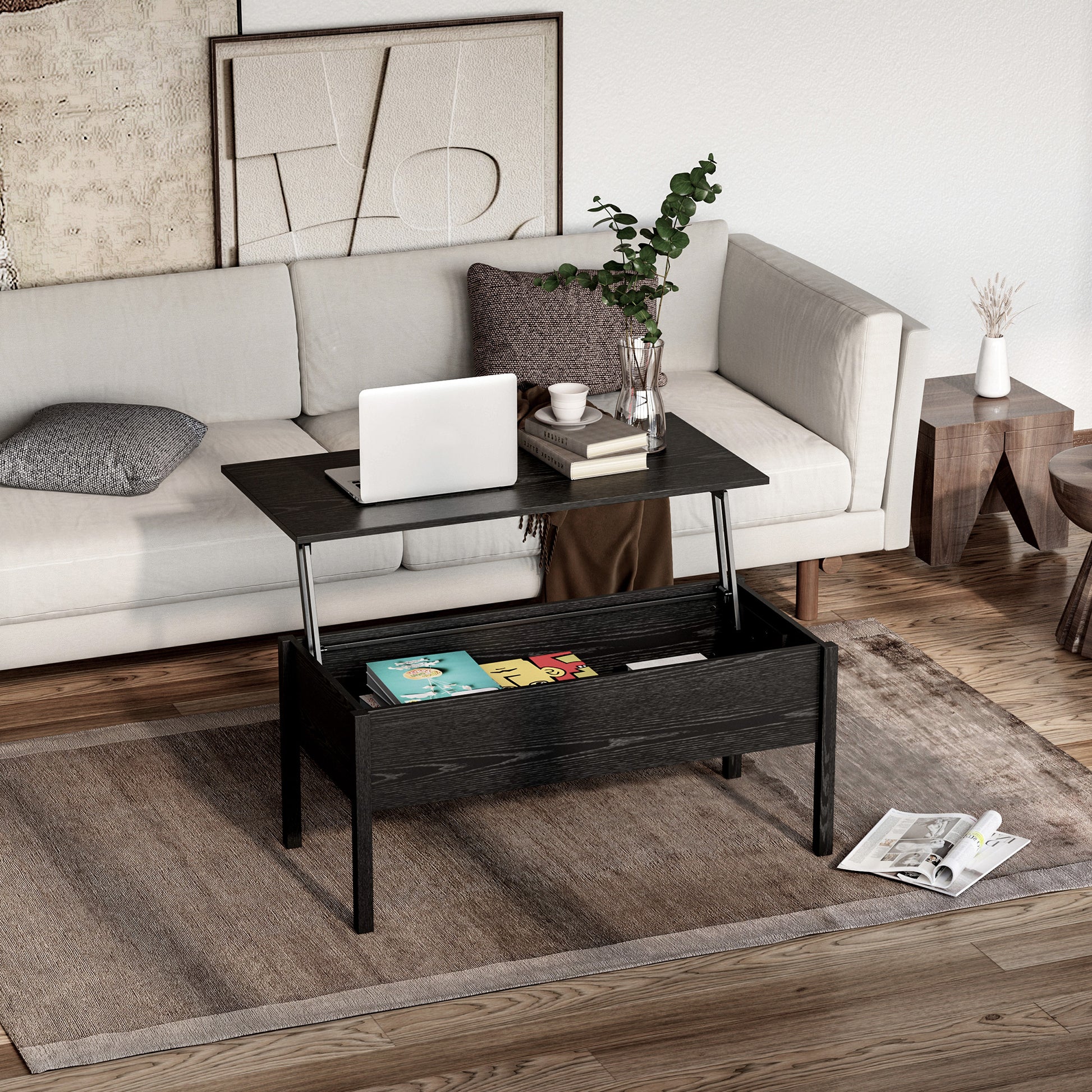 39" Modern Lift Top Coffee Table with Hidden Storage Compartment, Center Table for Living Room, Black Coffee Tables at Gallery Canada