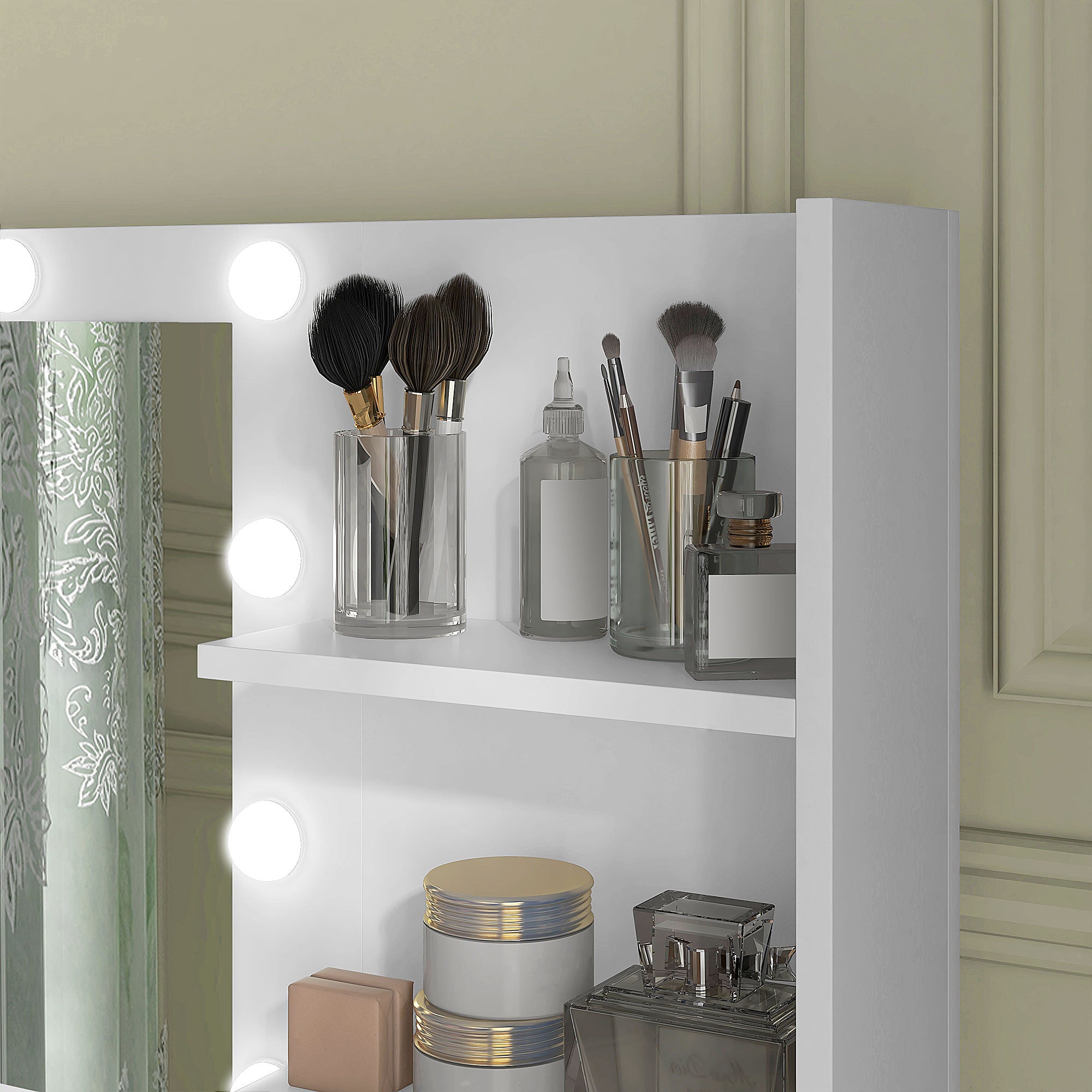 Illuminated Dressing Table, LED Vanity Table with Mirror, 3 Drawers and Storage Shelves for Bedroom, White Dressing & Vanity Tables   at Gallery Canada