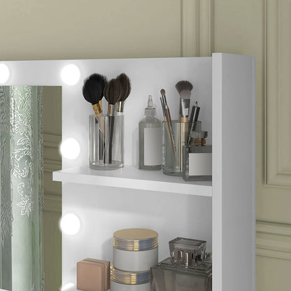 Illuminated Dressing Table, LED Vanity Table with Mirror, 3 Drawers and Storage Shelves for Bedroom, White Dressing & Vanity Tables   at Gallery Canada