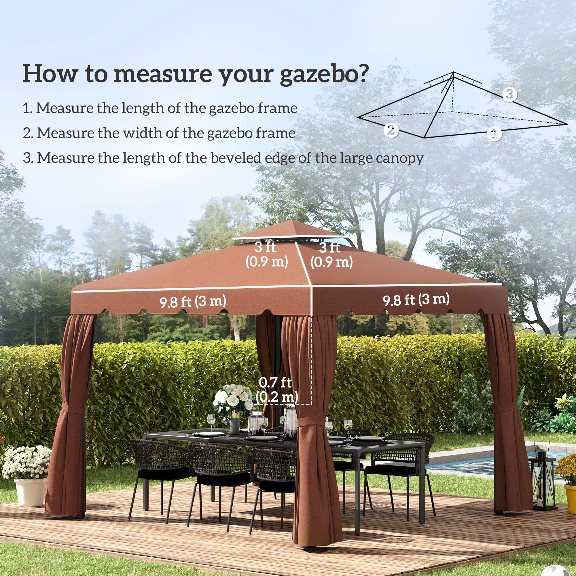 9.8' x 9.8' Gazebo Replacement Canopy, Gazebo Top Cover with Double Vented Roof for Garden Patio Outdoor TOP ONLY, Coffee Gazebo Canopy Replacement at Gallery Canada