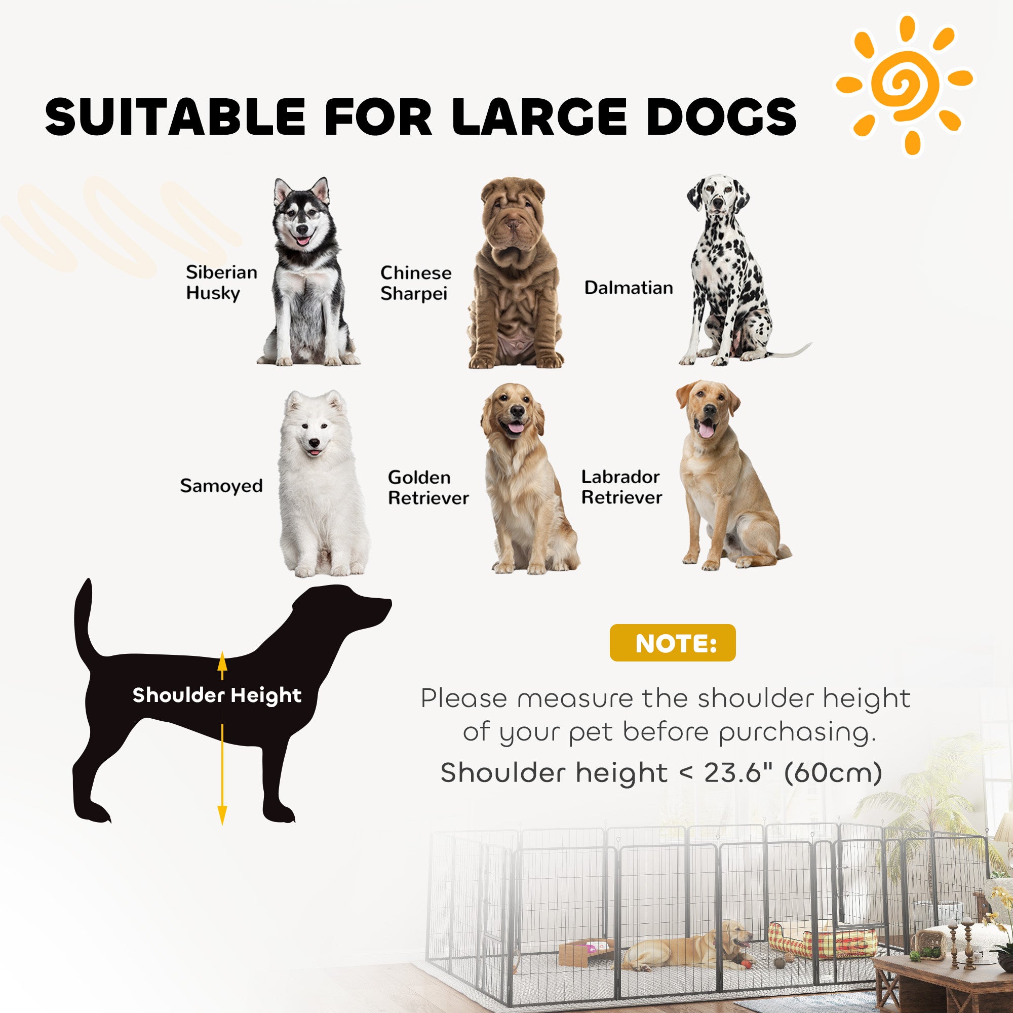 16 Panels Dog Playpen with Straps, Portable &; DIY, for Large Dogs, for Yard, RV, Camping, Garden, 39