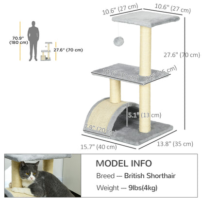 28" Cat Tree with Scratching Post, Pad, Toy Ball for Indoor Cats, Light Grey Cat Posts   at Gallery Canada