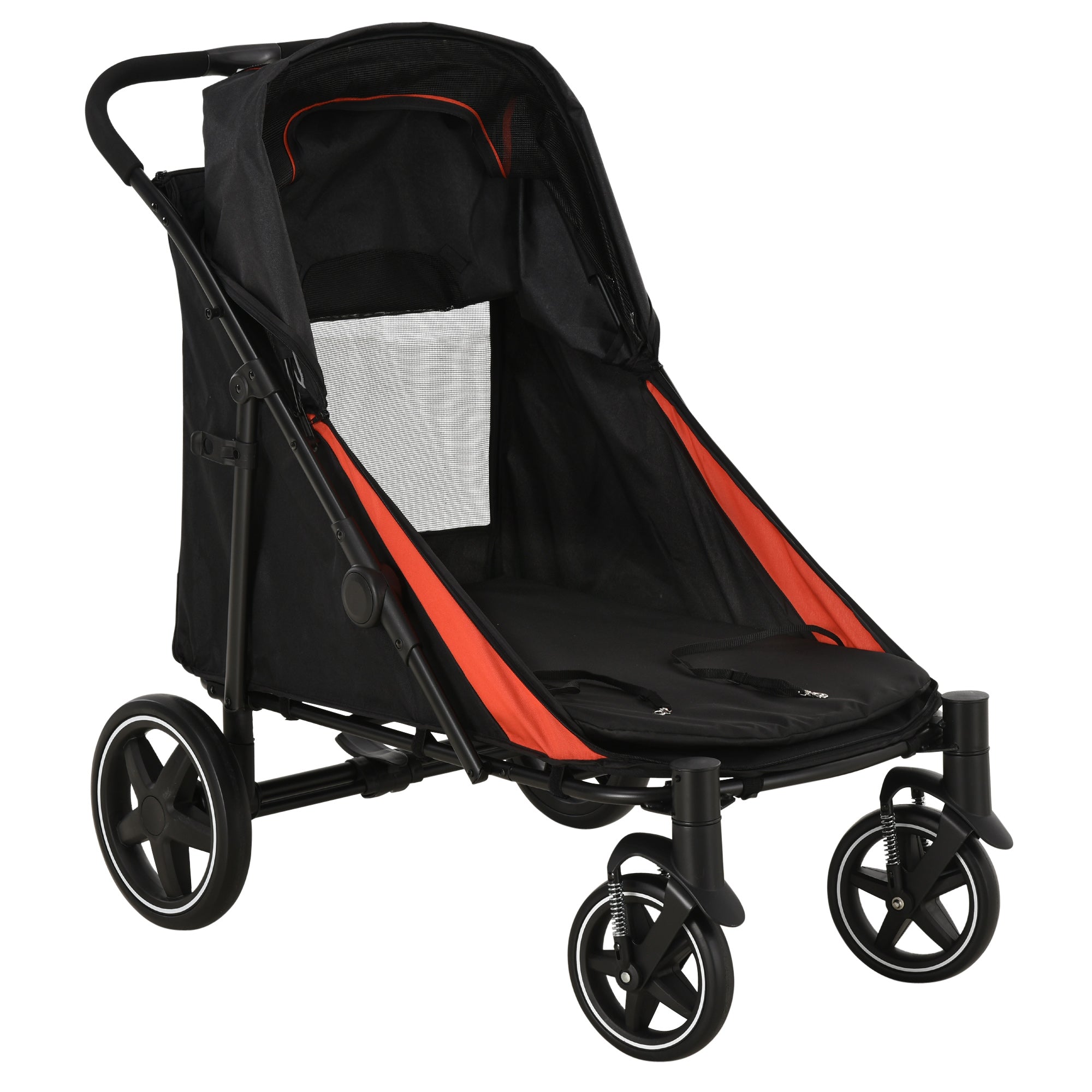 Foldable Pet Stroller with Shock Absorber, Brakes, Storage, Safety Leash, Black Dog Bike Trailers & Strollers   at Gallery Canada