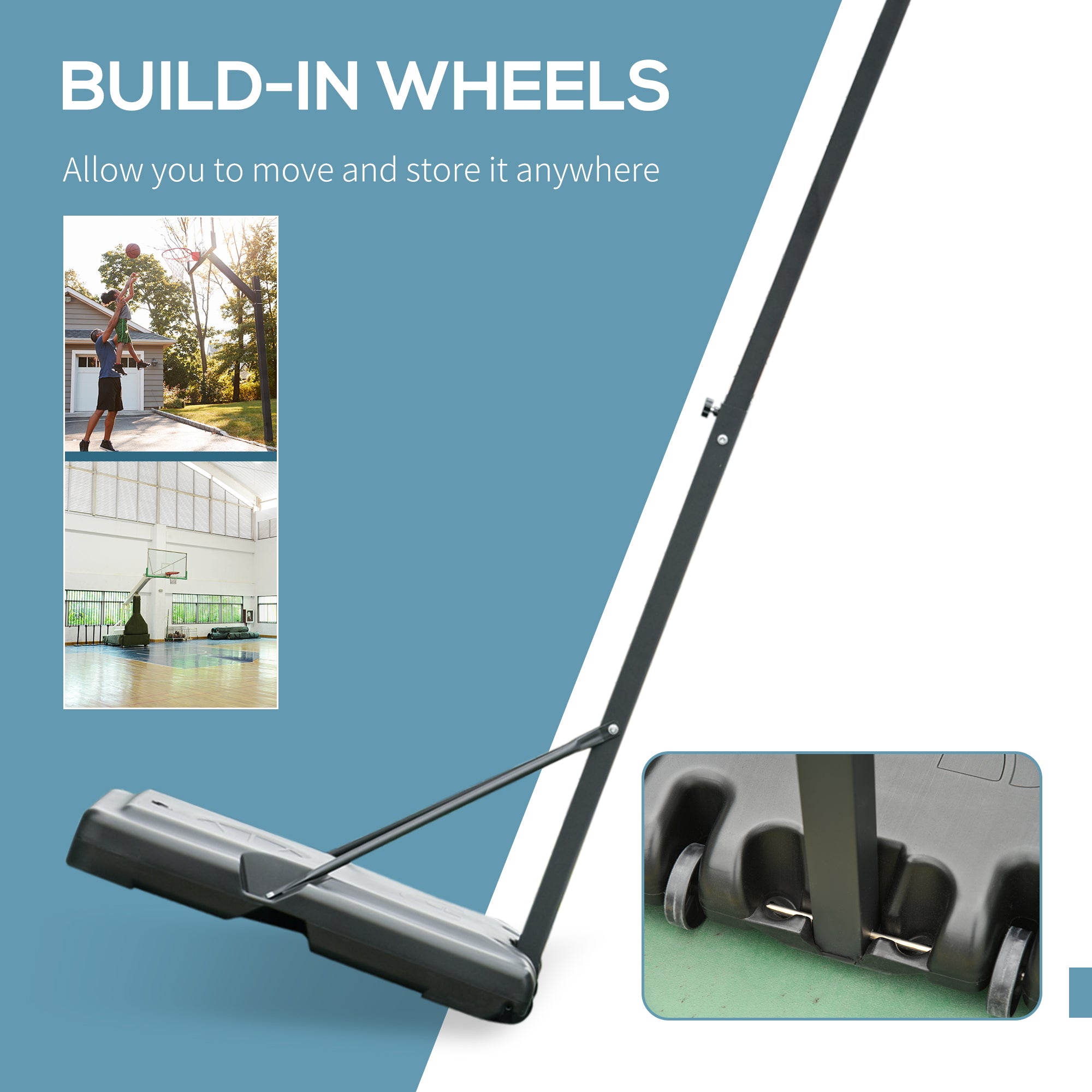 Portable Basketball Hoop Stand with Wheels, Height Adjustable 8FT-10FT for Outdoor Use, Black Basketball at Gallery Canada