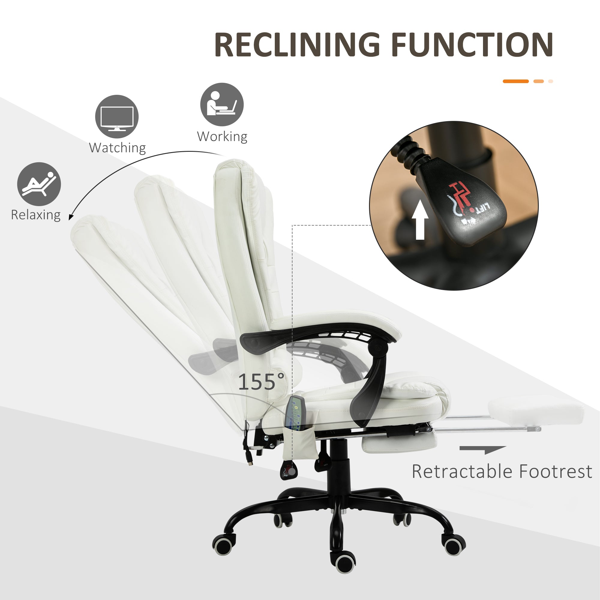 7-Point Vibrating Massage Chair, Reclining Office Chair with Footrest, Reclining Back, Adjustable Height, White Executive & Manager Chairs   at Gallery Canada