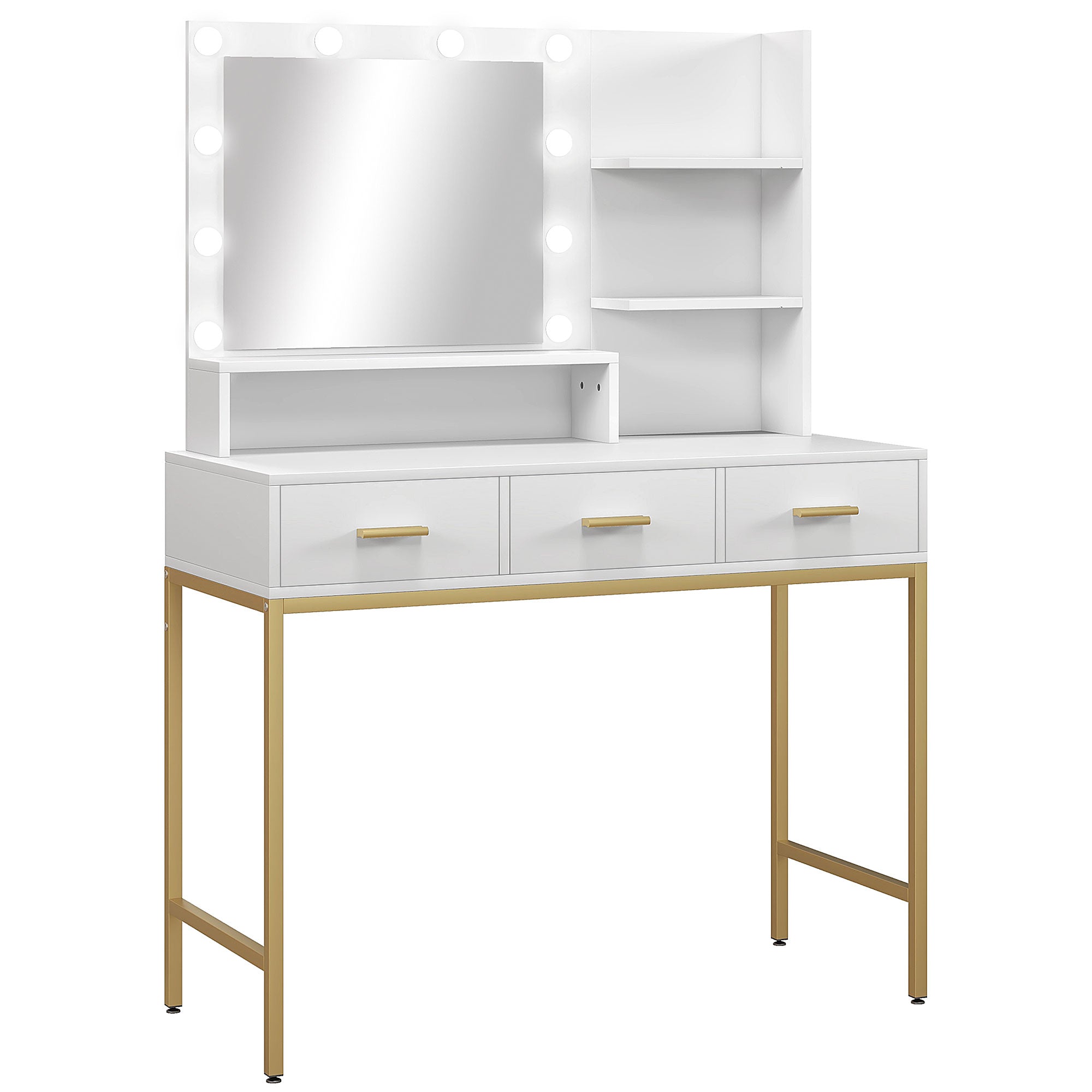 Illuminated Dressing Table, LED Vanity Table with Mirror, 3 Drawers and Storage Shelves for Bedroom, White Dressing & Vanity Tables   at Gallery Canada