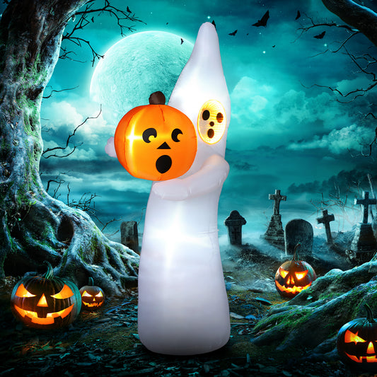 8ft Inflatable Halloween Ghost with Mirror Face Holding A Pumpkin, Outdoor Blow-Up Decoration, LED Garden Display Halloween Decorations   at Gallery Canada