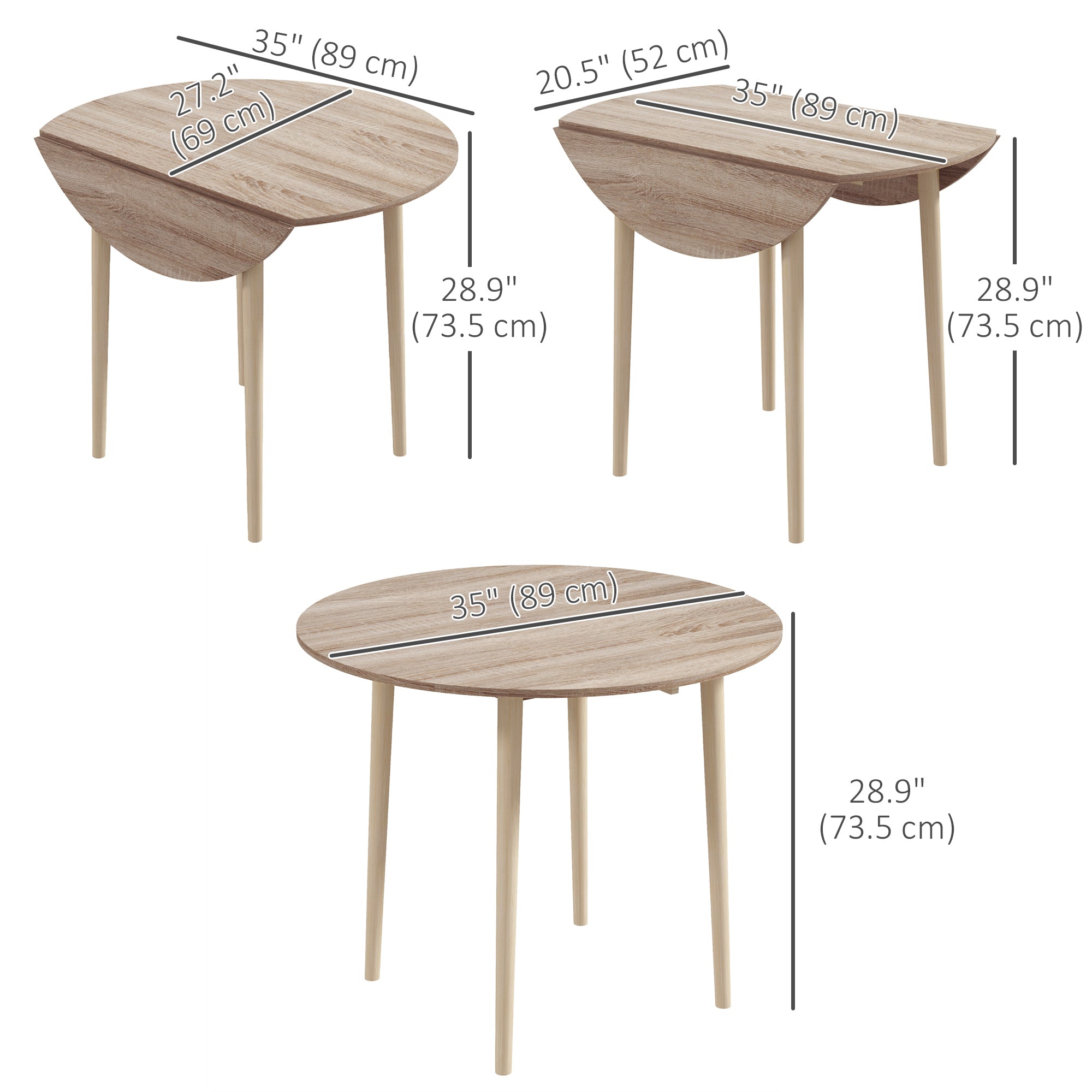Folding Dining Table, Round Drop Leaf Kitchen Table for Small Spaces with Wood Legs, Oak Dining Tables at Gallery Canada