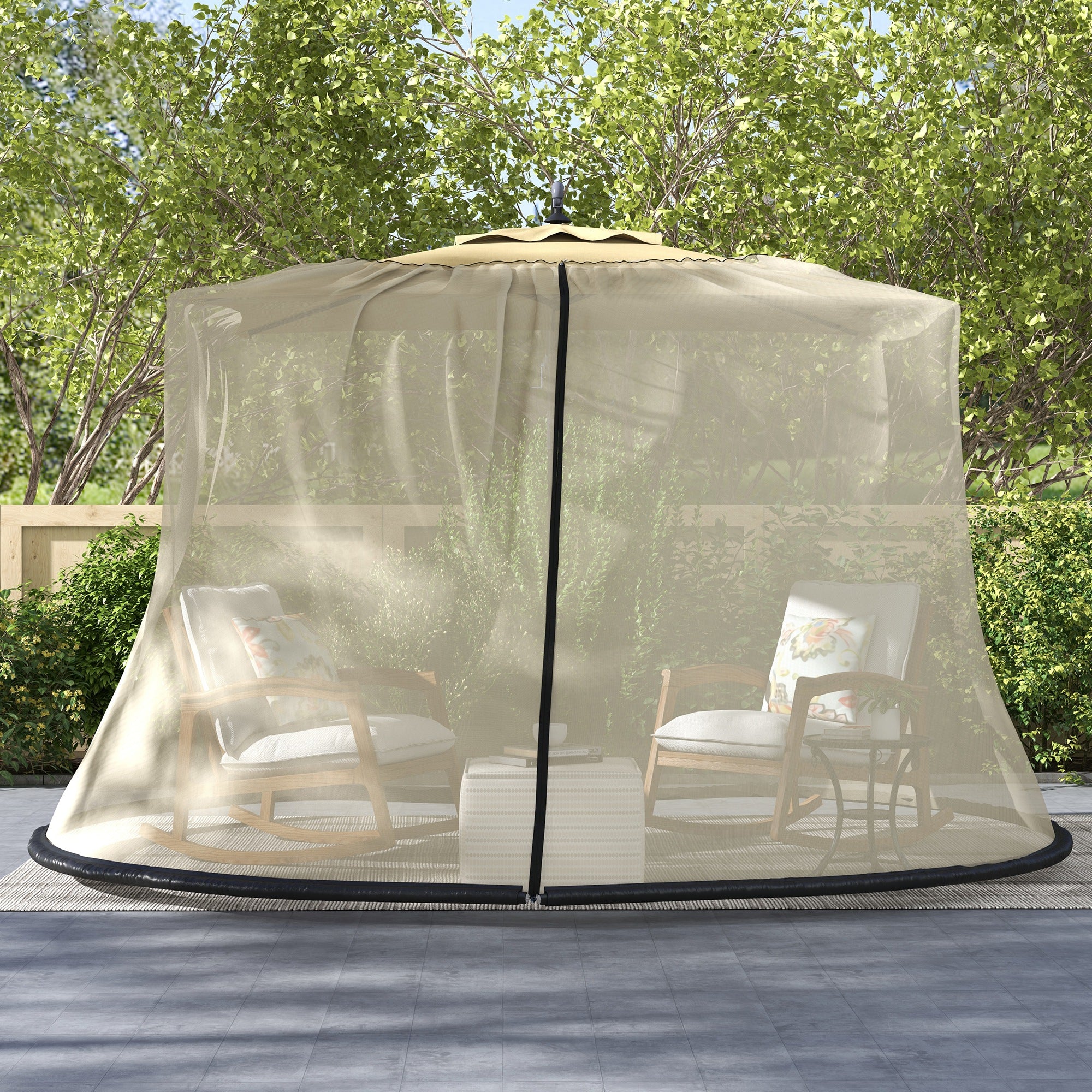 7.5FT Umbrella Table Screen Mosquito Bug Net, Garden Large Umbrella Cover Netting with Zippered Door, Black Gazebos at Gallery Canada