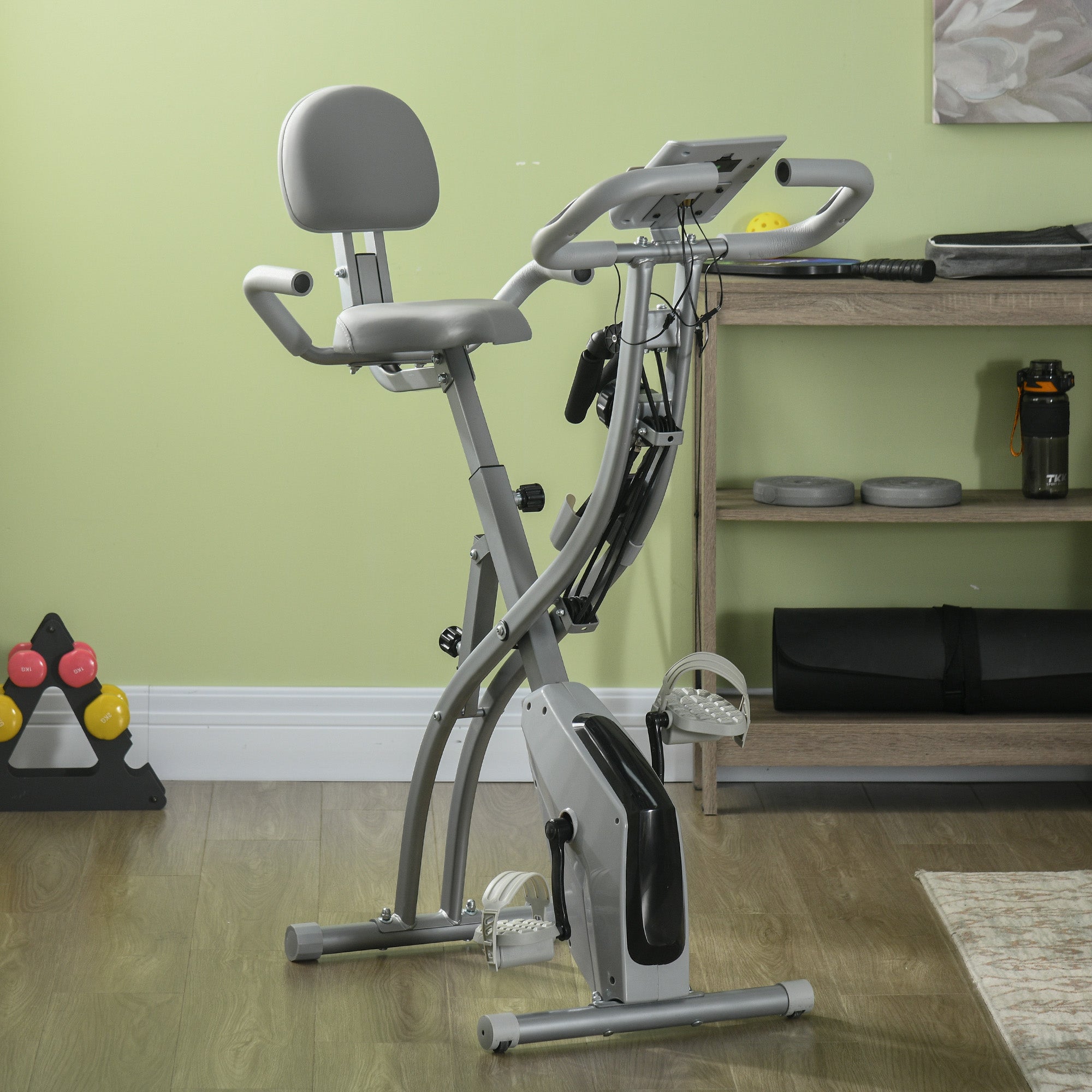 3 in 1 Folding Exercise Bike, Foldable Stationary Bike with 8-Level Magnetic Resistance, Adjustable Seat, Grey Exercise & Stationary Bikes at Gallery Canada