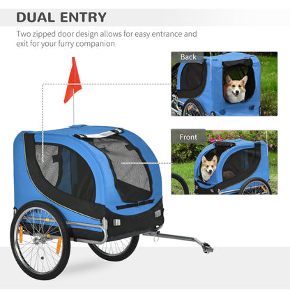 Dog Bike, Trailer Foldable Pet Cart, Bicycle Wagon, Cargo Carrier Attachment for Travelling w/ Safety Anchor, Blue Dog Bike Trailers & Strollers   at Gallery Canada