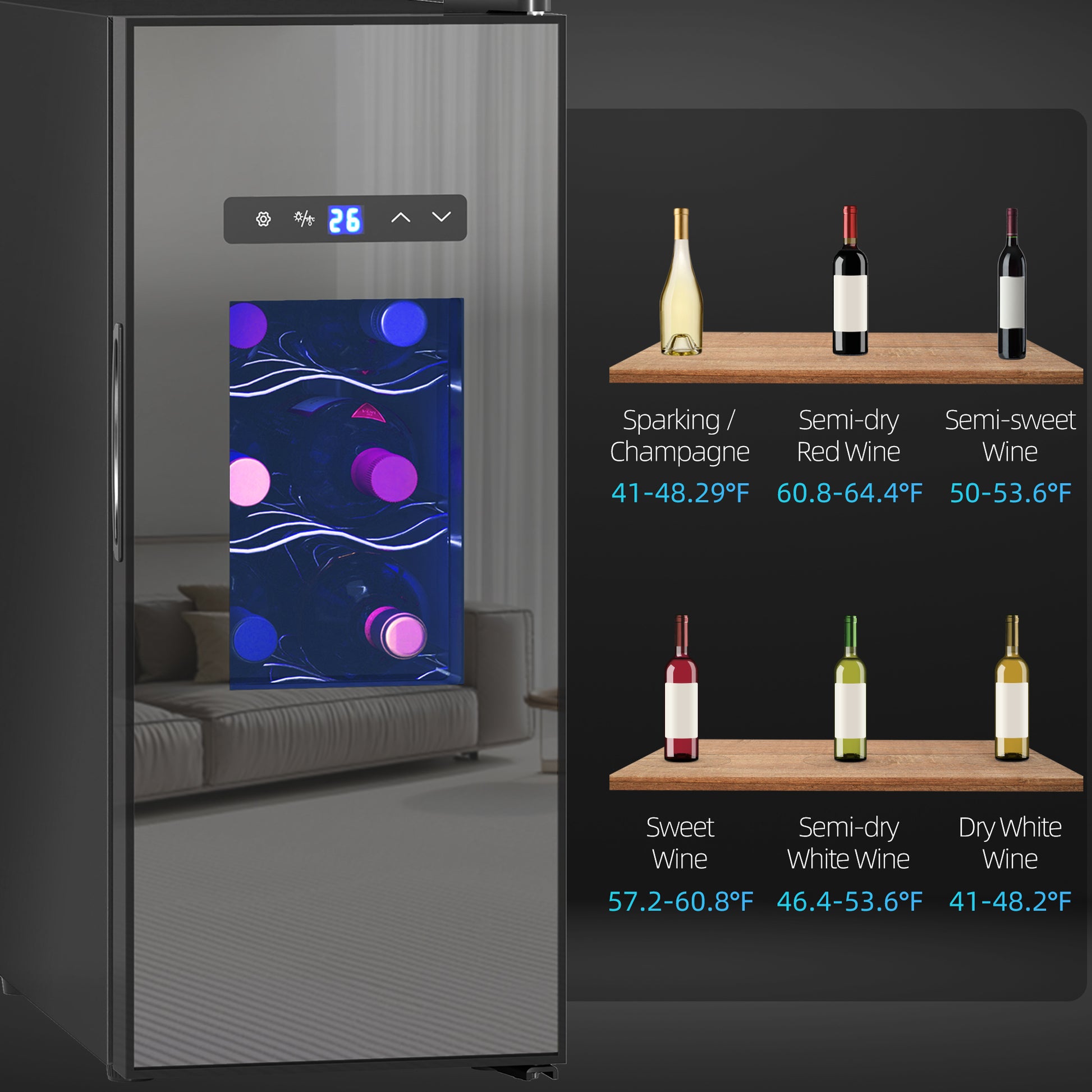 Wine Fridge, 12 Bottle, Under Counter Drinks Beer Wine Cooler with Glass Door, LED Light, Temperature Control Small Kitchen Appliances at Gallery Canada