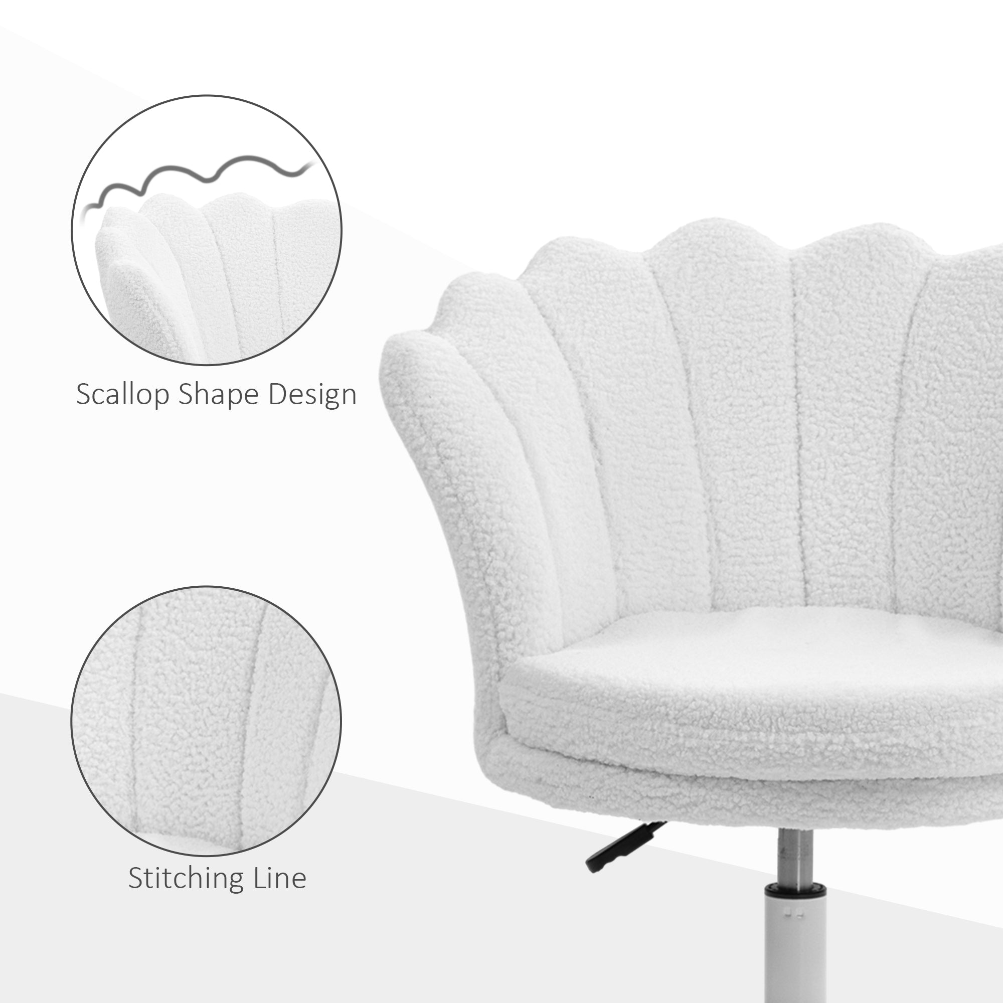Adjustable Height Study Chair, Mid Back Berber Fleece Office Chair with Swivel Wheels for Living Room, Study, White Task Chairs at Gallery Canada