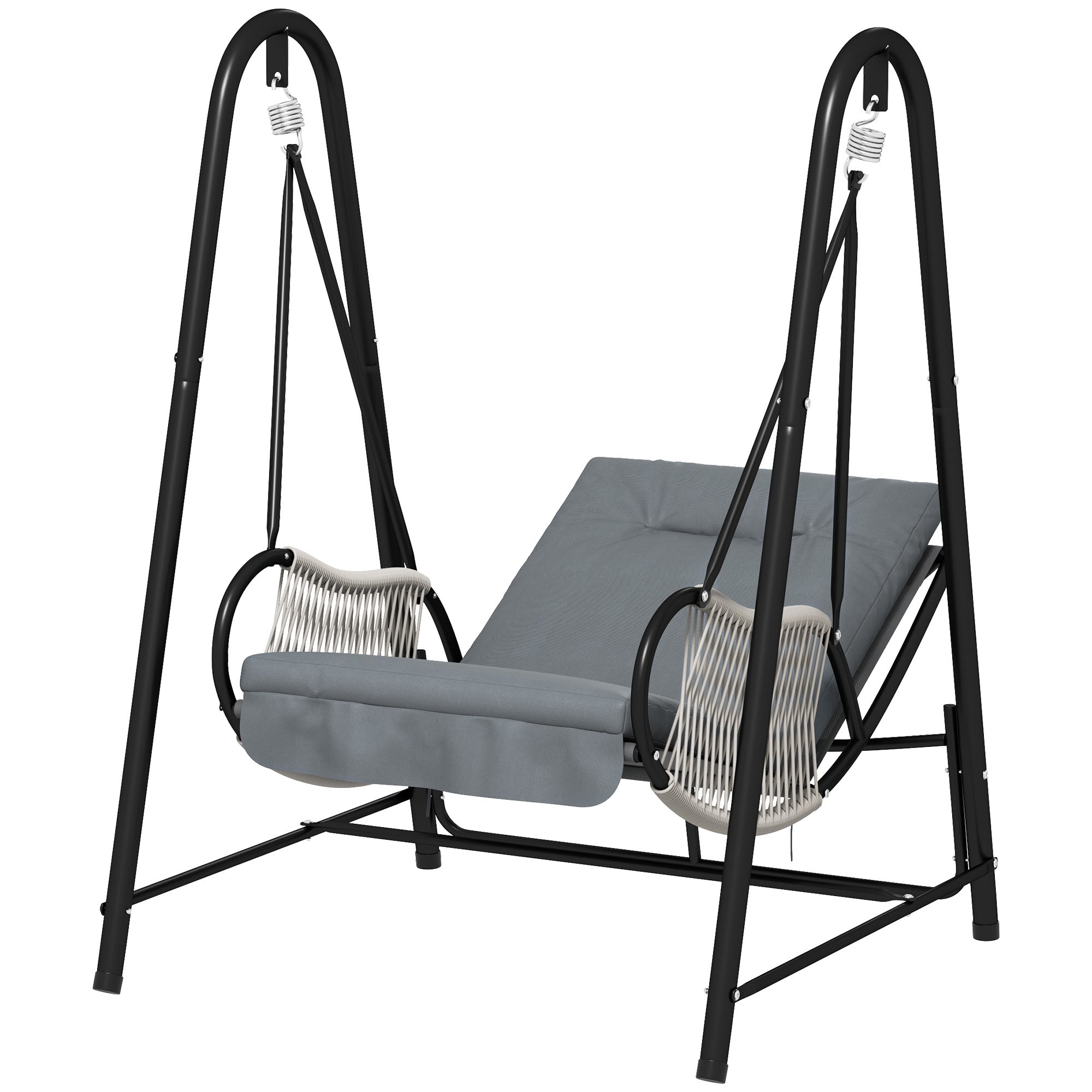 Rattan Hammock Chair with Stand Included, Hanging Swing Chair with Stand and Seat Cushion, Light Grey Patio Swings with Stand at Gallery Canada