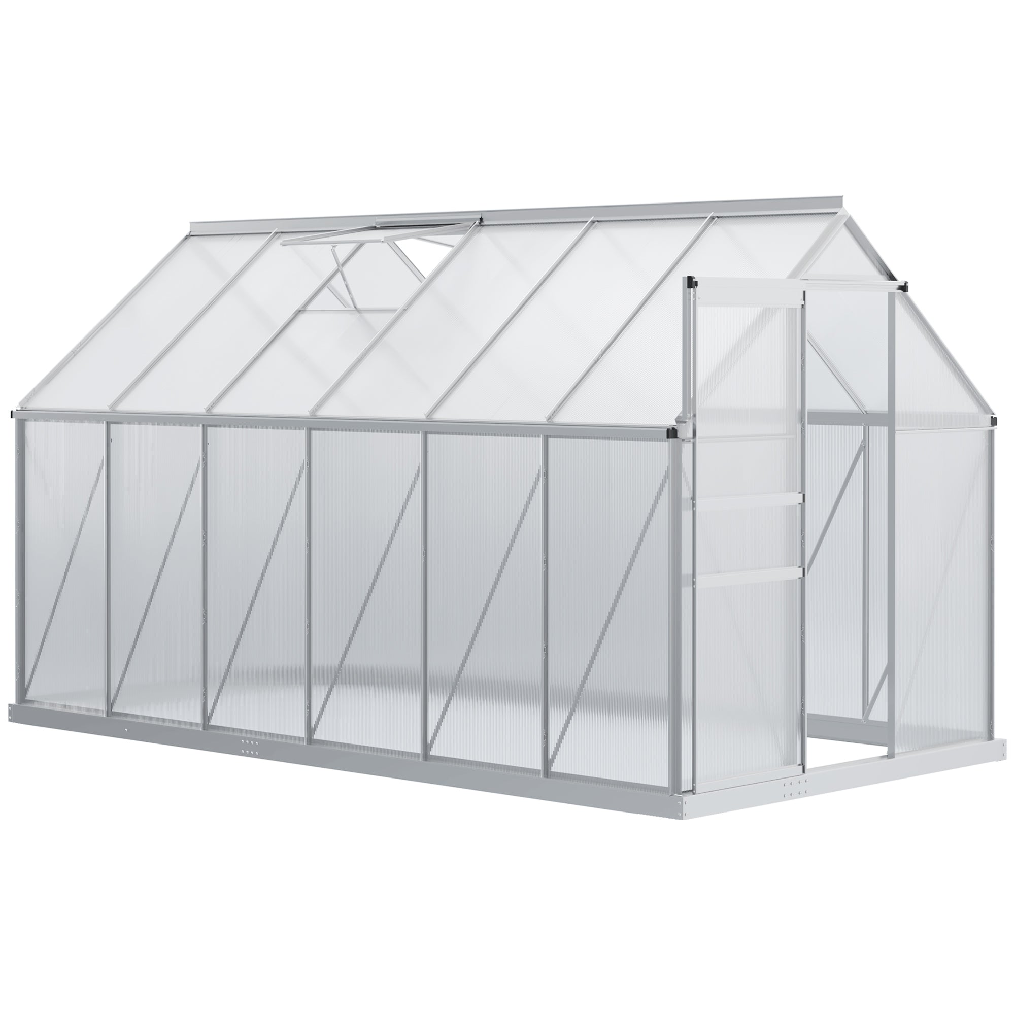 6' x 12' x 6.5' Walk-in Greenhouse, Polycarbonate Greenhouse with Adjustable Roof Vent, Base, Sliding Door, Clear Walk In Greenhouses Multi Colour  at Gallery Canada