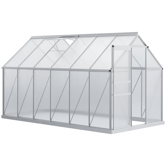 6' x 12' x 6.5' Walk-in Greenhouse, Polycarbonate Greenhouse with Adjustable Roof Vent, Base, Sliding Door, Clear - Gallery Canada