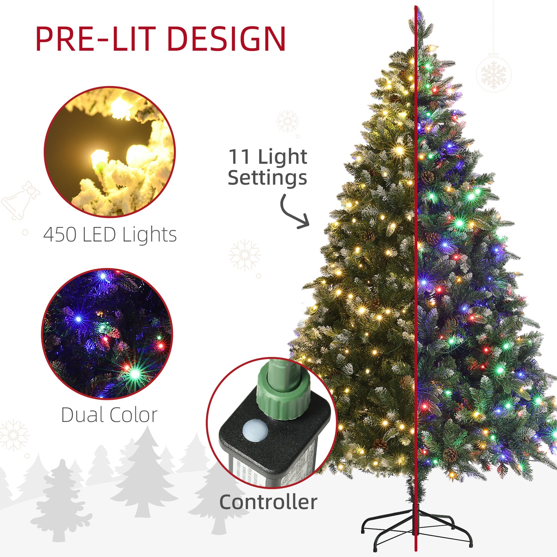 7 Foot Prelit Artificial Christmas Tree with Dual Colour LED Light, Hinged Xmas Tree for Home Office Holiday Pre Lit Christmas Trees   at Gallery Canada