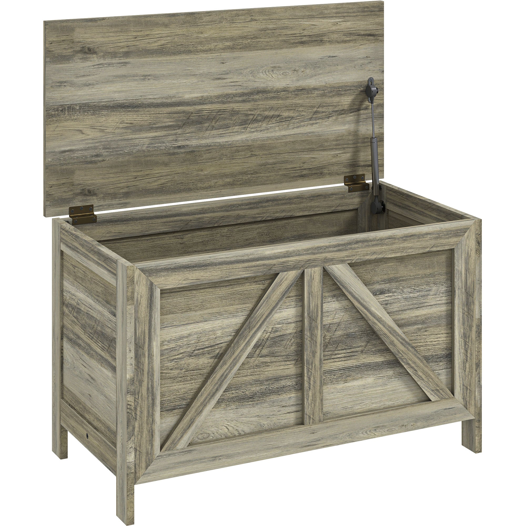 Storage Trunk Box Organizer with Farmhouse Panel, Safety Hinge to Open Up 100°, Grey Wood Grain Storage Cabinets at Gallery Canada