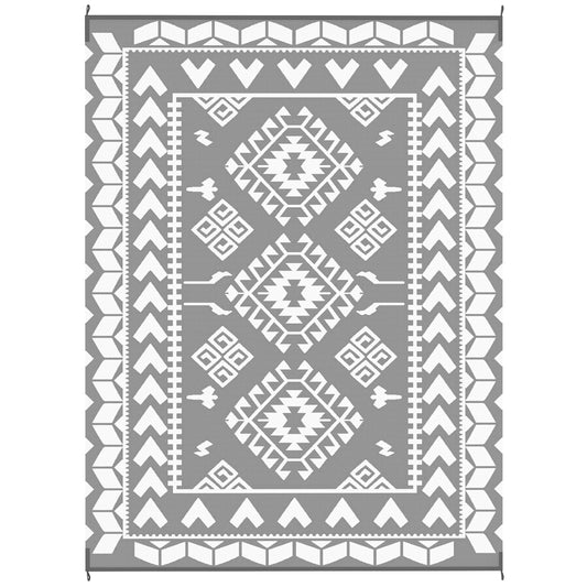 9' x 12' Outdoor RV Rug, Reversible Patio Floor Mat with Carry Bag, Rhombus Patchwork, Grey and White Garden Decor at Gallery Canada