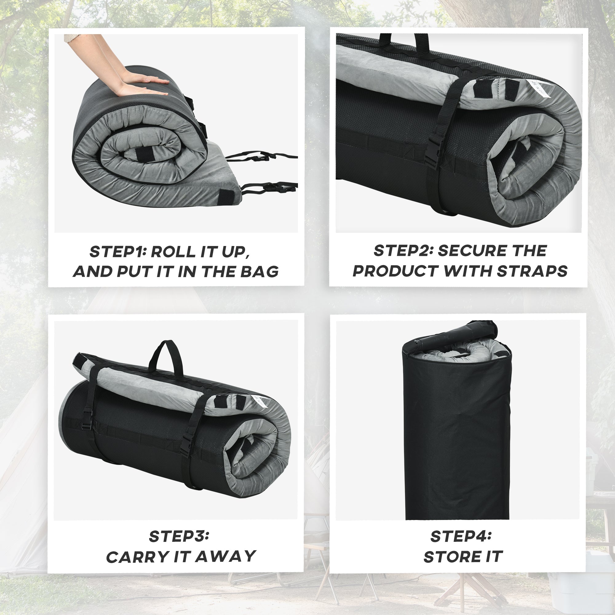 Camping Mat, Sleeping Mat, Memory Foam Sleeping Pad, 2.8'' Thick Portable Roll Up Camping Mattress Sleeping Pad &; Floor Mattress, Cot Mat Pad with Travel Bag, Grey Camping Cots at Gallery Canada