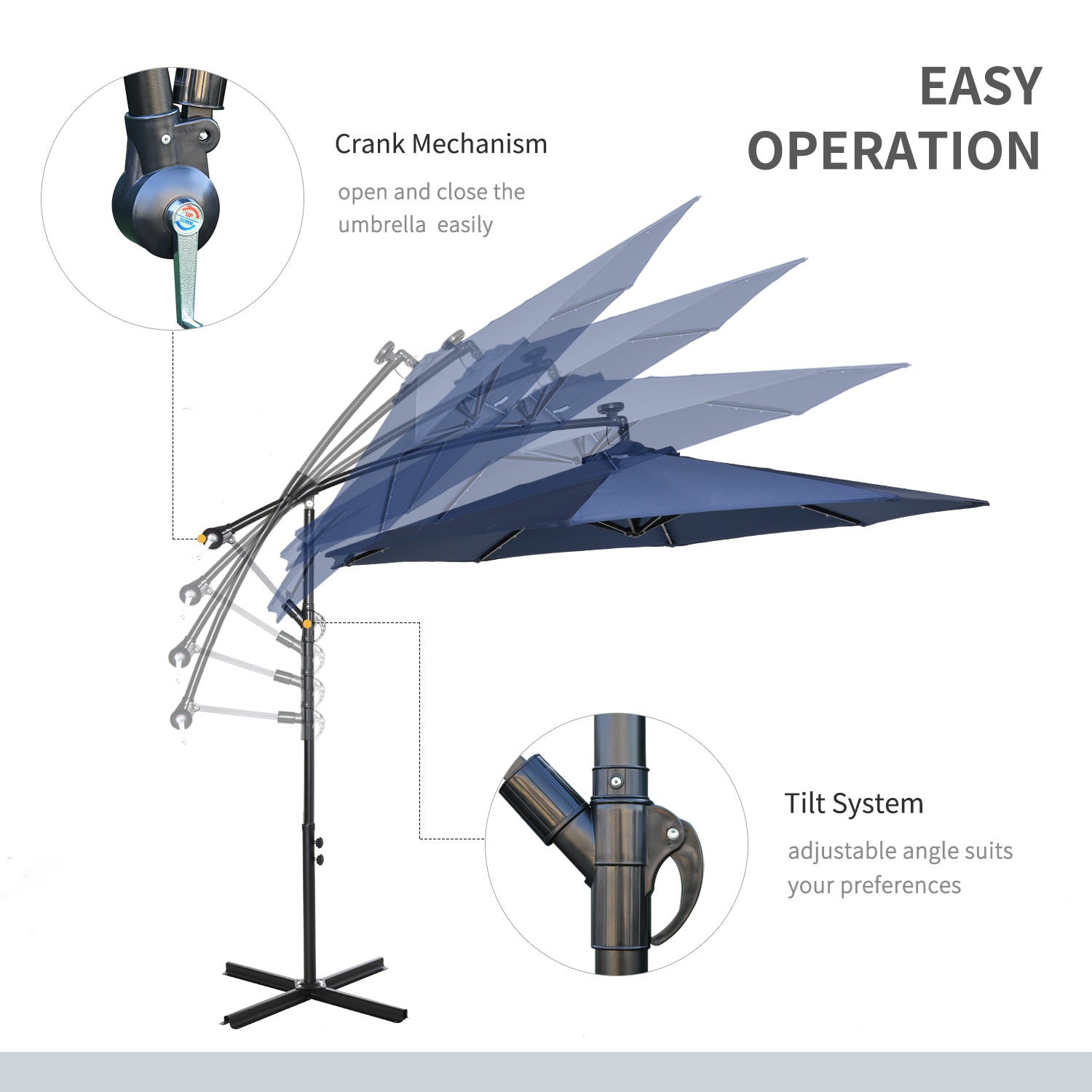 10ft Outdoor Cantilever Umbrella with Solar Lights Banana Umbrella with Adjustable Angle for Patio Backyard Navy Blue Cantilever Umbrellas at Gallery Canada