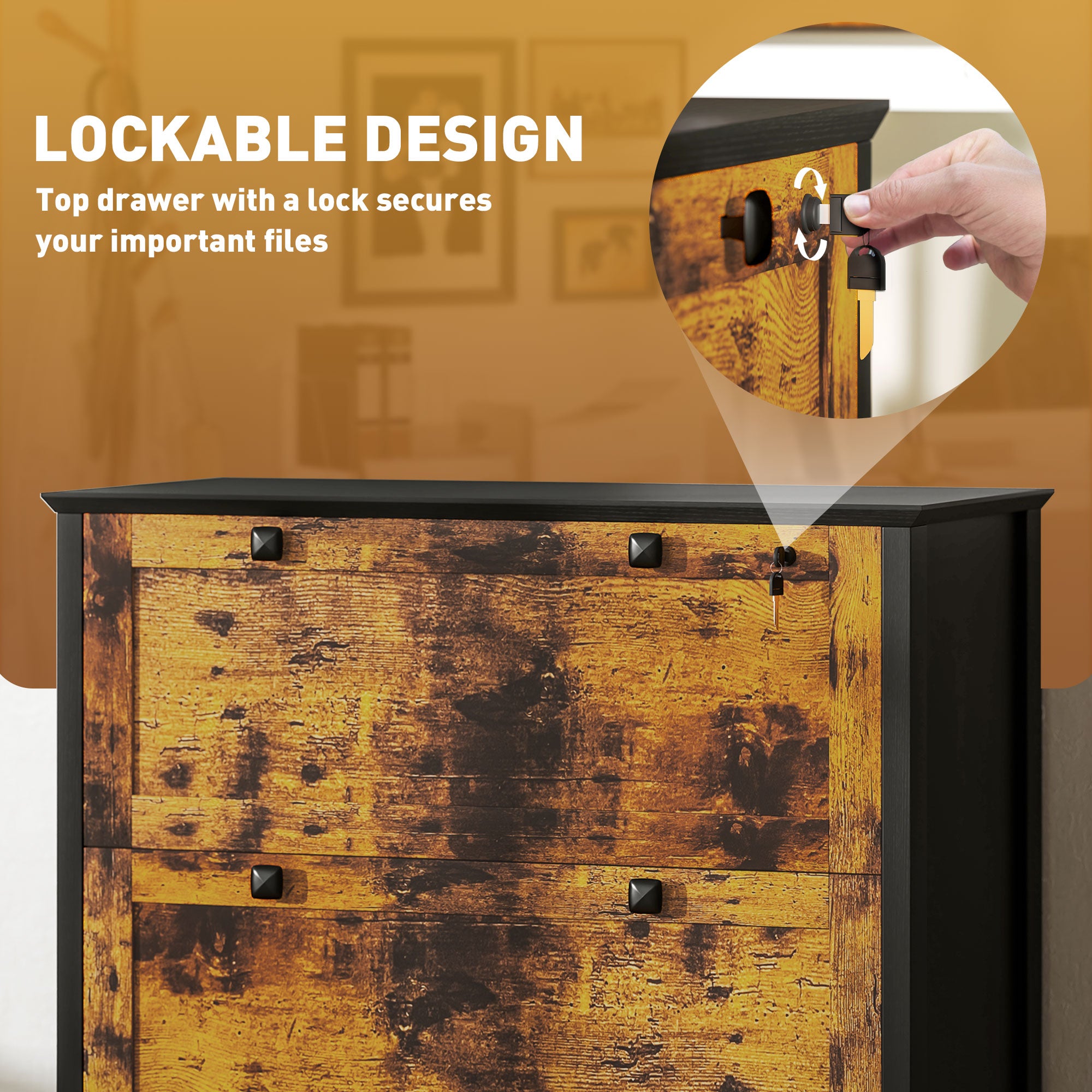 2 Drawer File Cabinet, Lockable Filing Cabinet with Adjustable Hanging Bar for Letter, A4 Size, Rustic Brown Office Cabinets & Cupboards at Gallery Canada