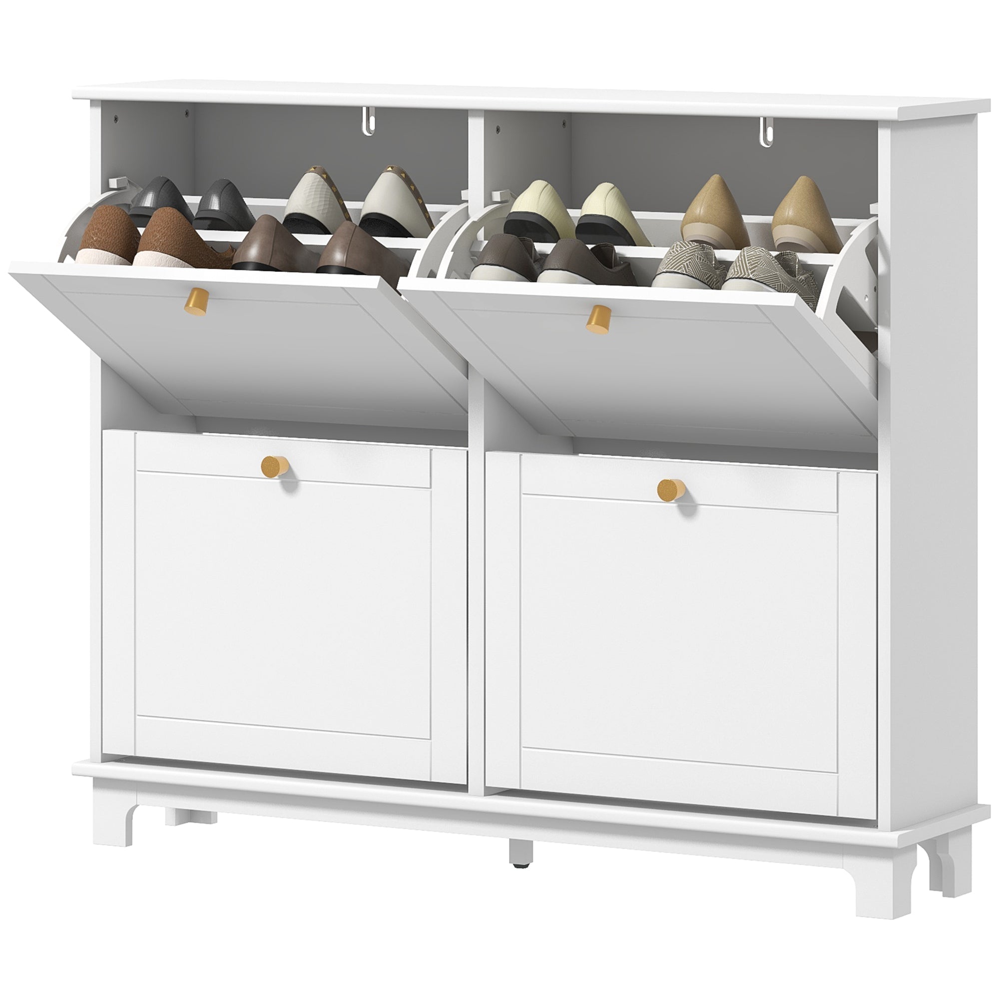 Modern Shoe Storage Cabinet, Narrow Shoe Cabinet with 4 Flip Drawers, Adjustable Shelves, 5 Legs for Entryway, White Shoe Storage Cabinets & Racks   at Gallery Canada