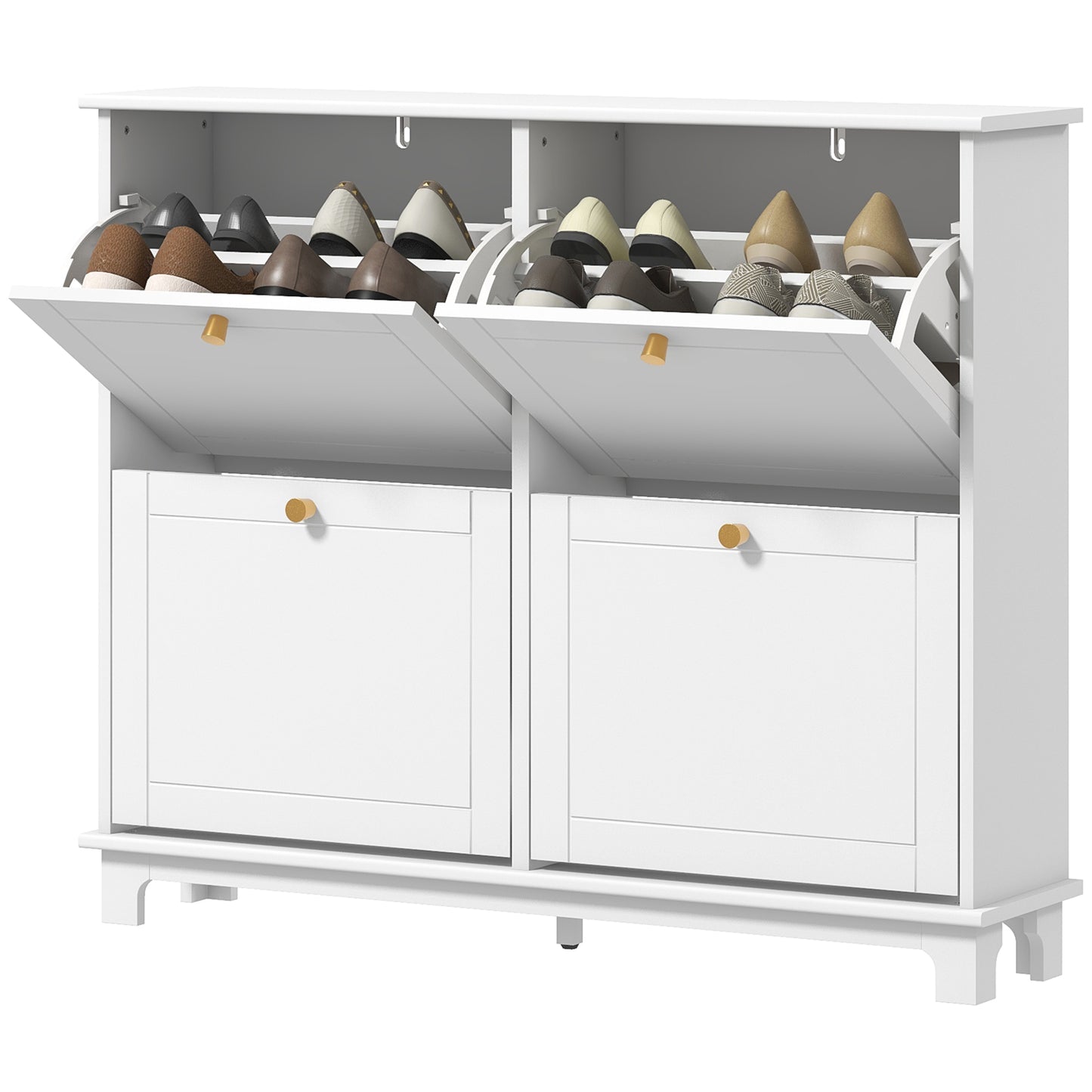 Modern Shoe Storage Cabinet, Narrow Shoe Cabinet with 4 Flip Drawers, Adjustable Shelves, 5 Legs for Entryway, White Shoe Storage Cabinets & Racks   at Gallery Canada