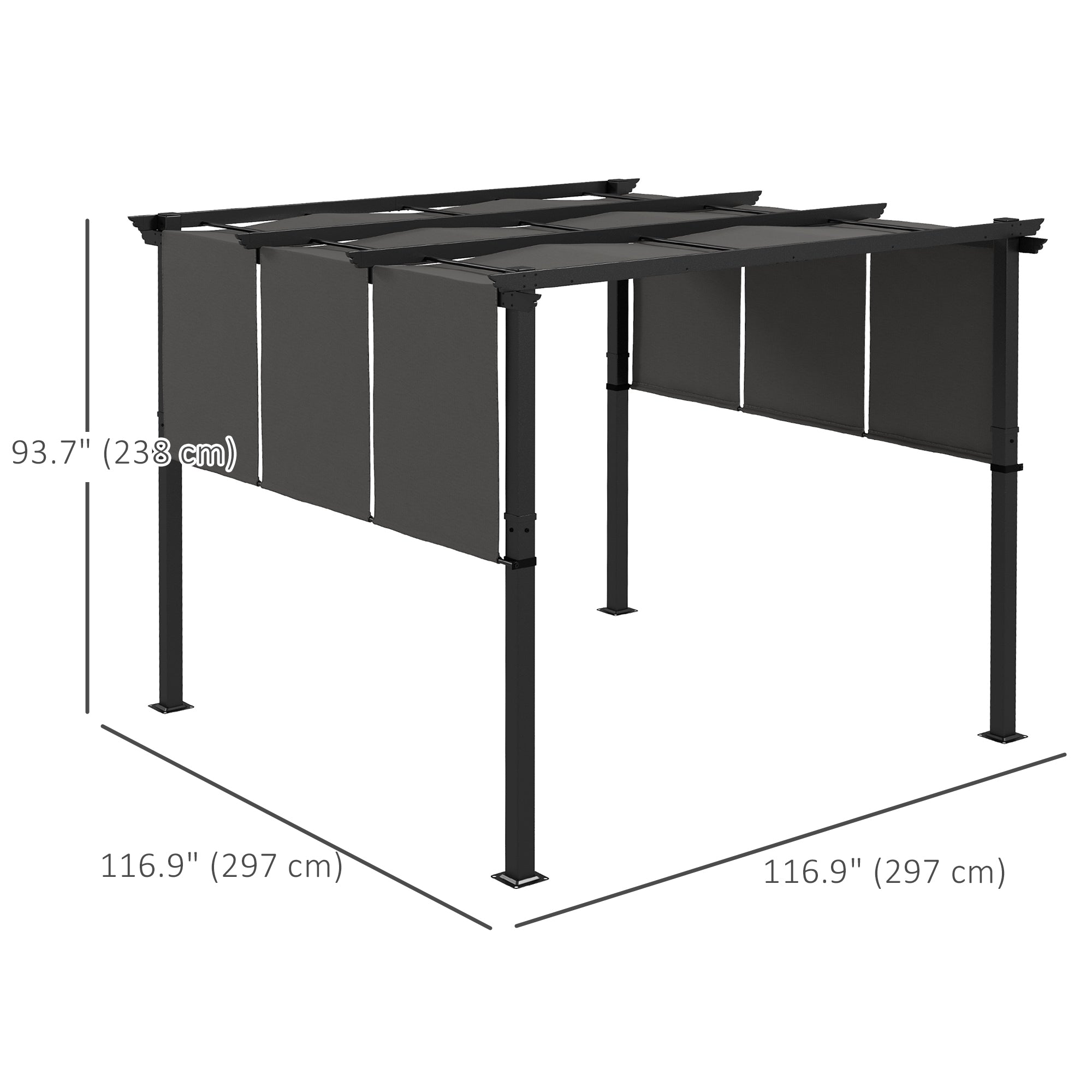 10' x 10' Metal Pergola, Outdoor Pergola with Retractable Canopy, for Garden, Patio, Backyard, Deck, Charcoal Grey Pergolas at Gallery Canada