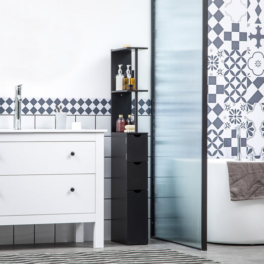 Tall Bathroom Storage Cabinet, Narrow Bathroom Cabinet with Drawers and Open Shelves for Small Spaces, Black Bathroom Cabinets   at Gallery Canada