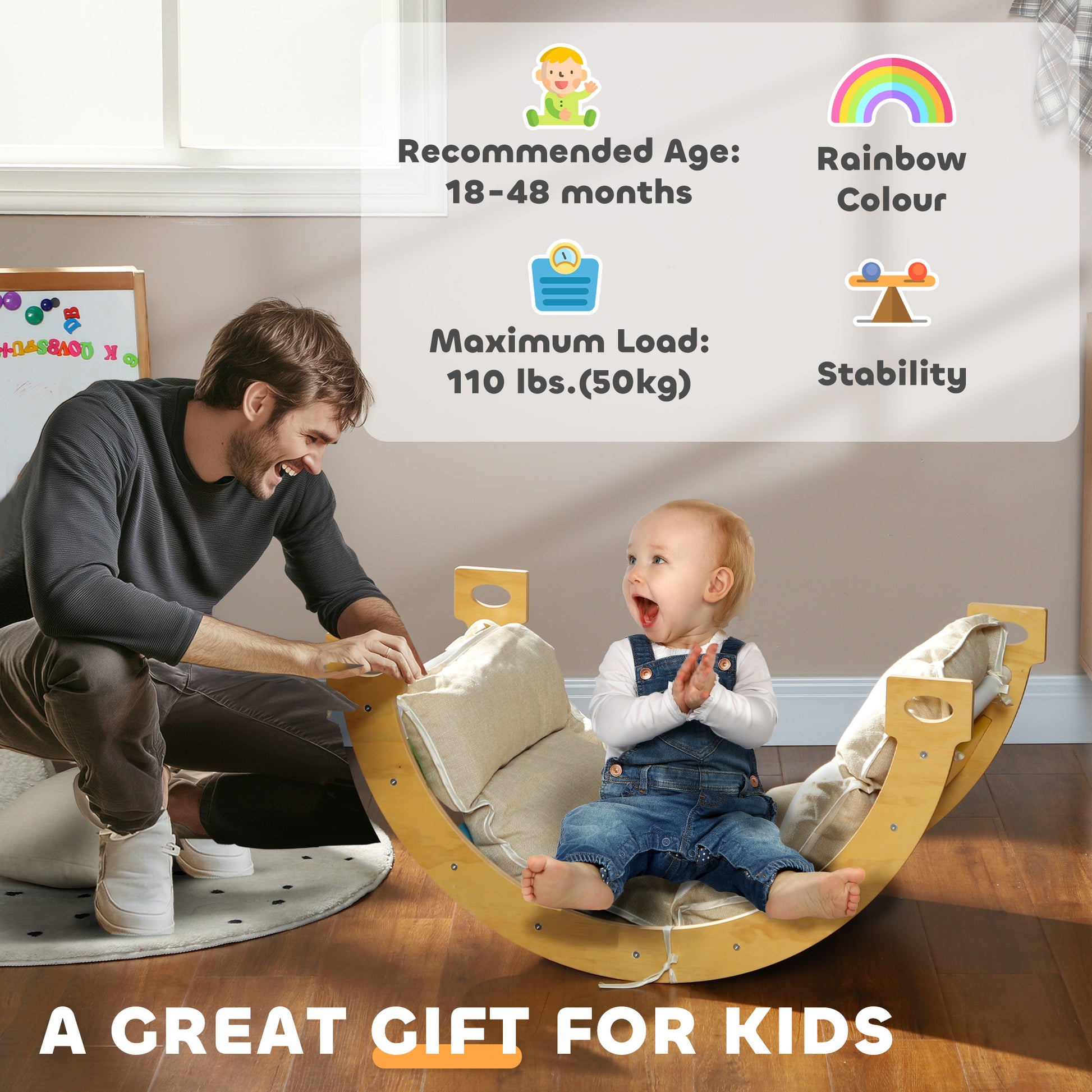 3 in 1 Wooden Climbing Toy for Toddlers with Cushion Pad Baby Gym & Playmats   at Gallery Canada