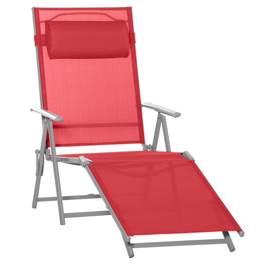 Outdoor Folding Chaise Lounge Chair Steel Portable Recliner with 7 Adjustable Backrest Positions, Red Lounger Chairs   at Gallery Canada