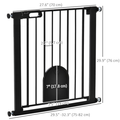 30"-32" Extra Wide Pet Gate Barrier with Small Door, Black Houses, Kennels & Pens   at Gallery Canada