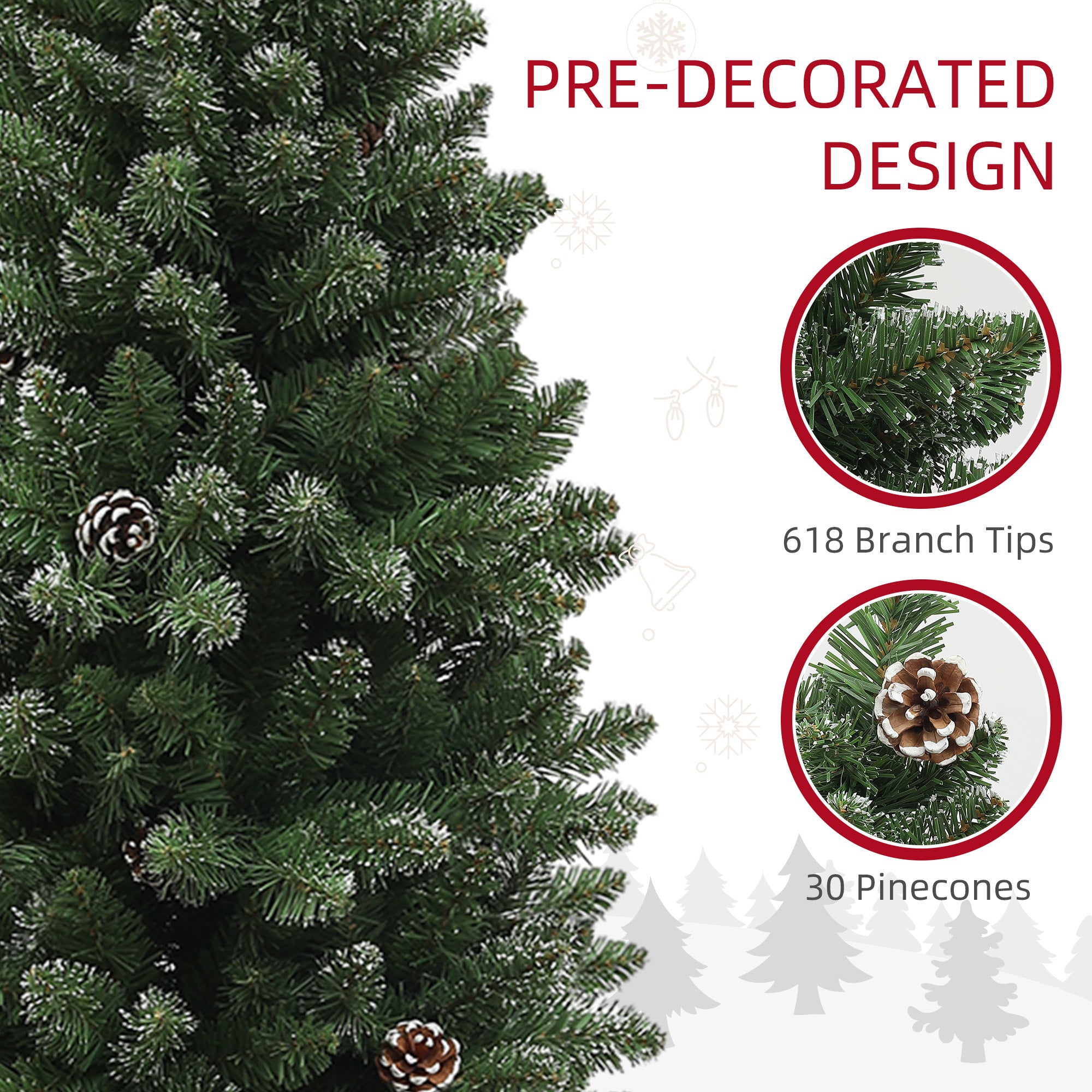 6ft Artificial Pencil Christmas Tree with 618 Branches, Pinecones, Metal Stand, Realistic Xmas Tree for Home Pencil Christmas Trees at Gallery Canada