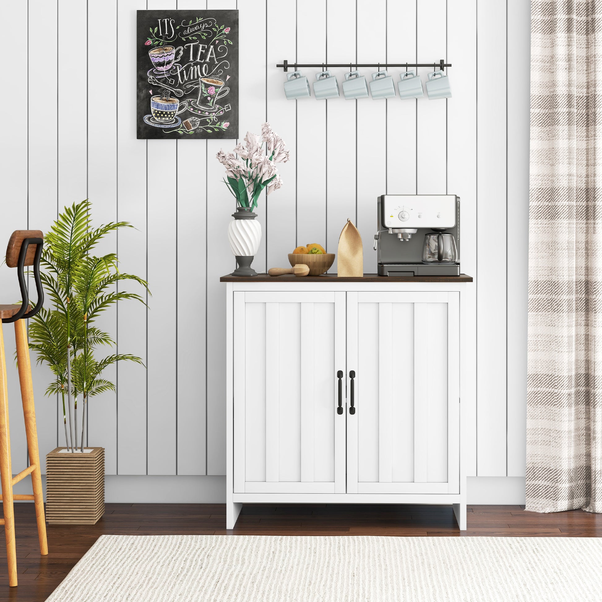 Kitchen Sideboard, Modern Storage Cabinet with Beadboard Doors and Adjustable Shelf for Dining Room, White Storage Cabinets Multi Colour  at Gallery Canada