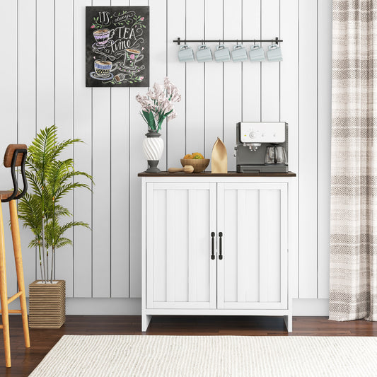 Kitchen Sideboard, Modern Storage Cabinet with Beadboard Doors and Adjustable Shelf for Dining Room, White Storage Cabinets   at Gallery Canada