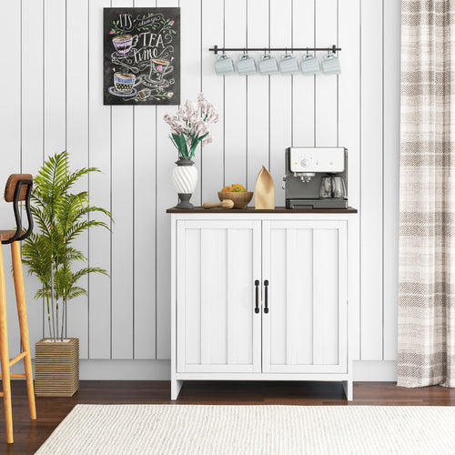 Kitchen Sideboard, Modern Storage Cabinet with Beadboard Doors and Adjustable Shelf for Dining Room, White