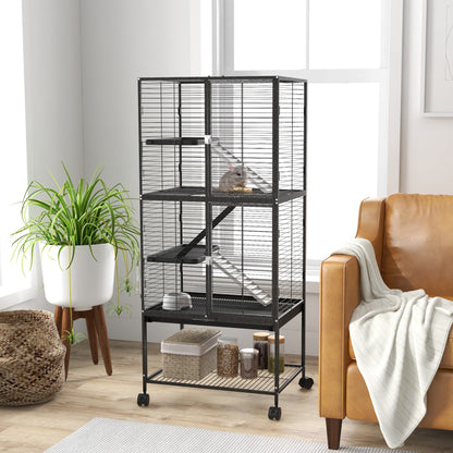 Rolling Small Animal Cage 53.5"H Chinchilla Cage for Ferrets, Squirrels w/ Removable Tray, Storage Shelf, Dark Grey Houses & Habitats Dark Grey  at Gallery Canada