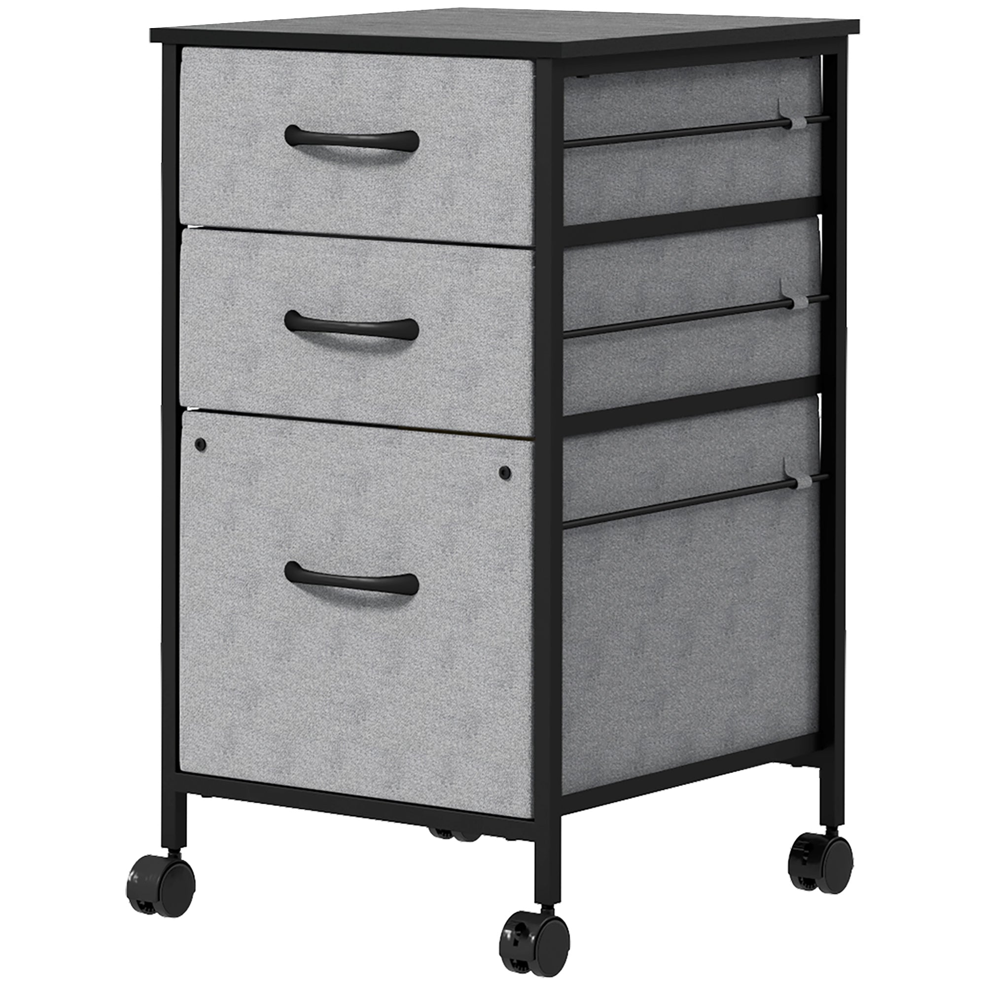 Vertical Filing Cabinet, Mobile File Cabinet with 3 Non-woven Fabric Drawers, Hanging Bars for Letter Size, Industrial Printer Stand for Home Office, Dark Grey Office Cabinets & Cupboards at Gallery Canada
