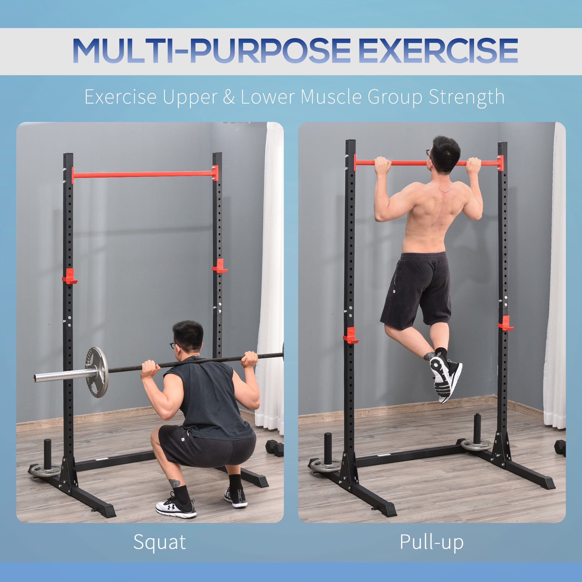 Adjustable Barbell Power Rack Squat Stand Strength Training Fitness Pull Up Weight Cage Home Gym Black Power Towers   at Gallery Canada