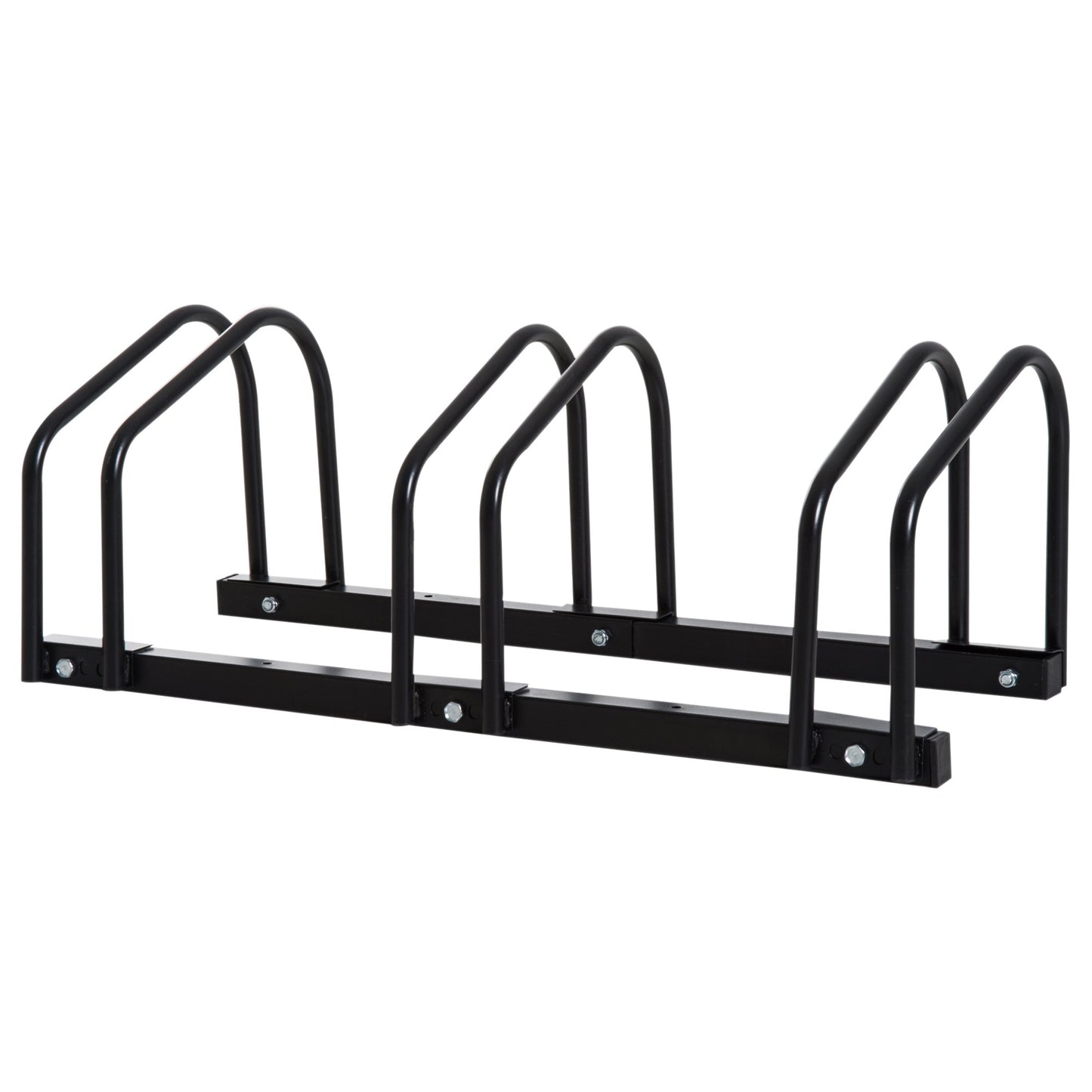 3-Bike Bicycle Floor Parking Rack Cycling Storage Stand Ground Mount Garage Organizer for Indoor and Outdoor Use Black - Gallery Canada