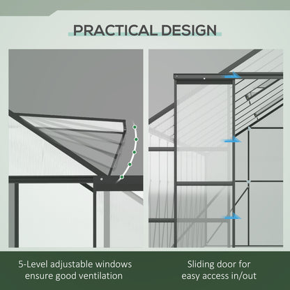 20' x 8' Aluminum Polycarbonate Greenhouse Walk-in Garden Greenhouse Kit with Adjustable Roof Vent, Rain Gutter and Sliding Door for Winter, Black Walk In Greenhouses at Gallery Canada