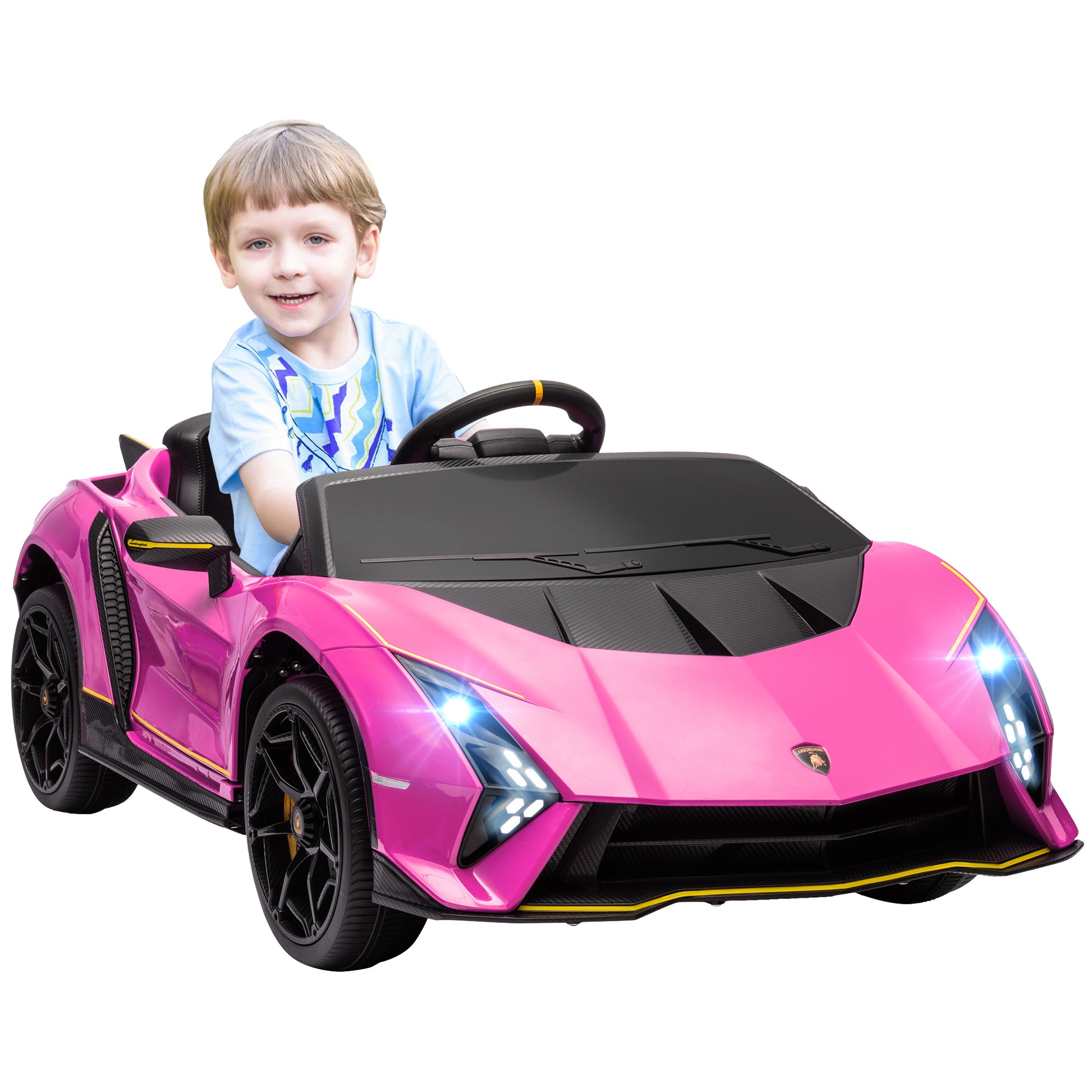 12V Lamborghini Autentica Licensed Kids Car with Remote Control, 4 Wheels Spring Suspension, Soft Start, Pink Electric Toy Cars   at Gallery Canada