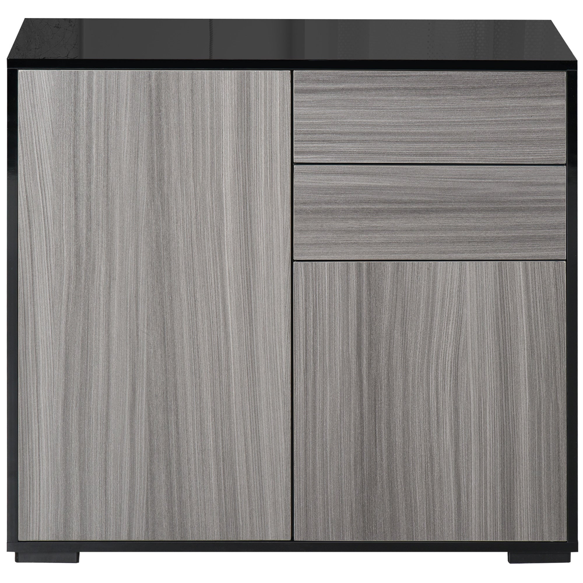 High Gloss Buffet Sideboard with 2 Drawers, 2 Doors and Adjustable Shelf, Kitchen Storage Cabinet with Push Open Design, Grey and Black Bar Cabinets at Gallery Canada